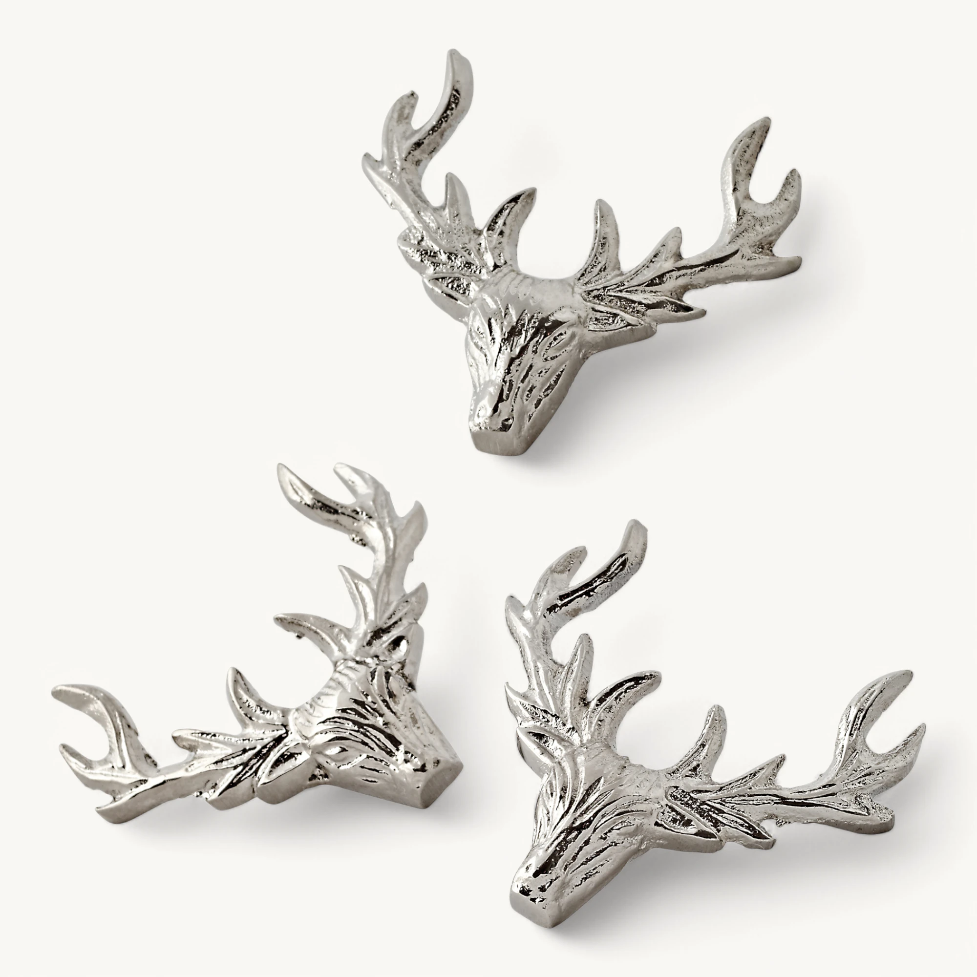 3er-Set Kerzenpin Elch (Höhe 4,5 cm), silberfarben, Aluminium vernickelt, für Stumpenkerzen