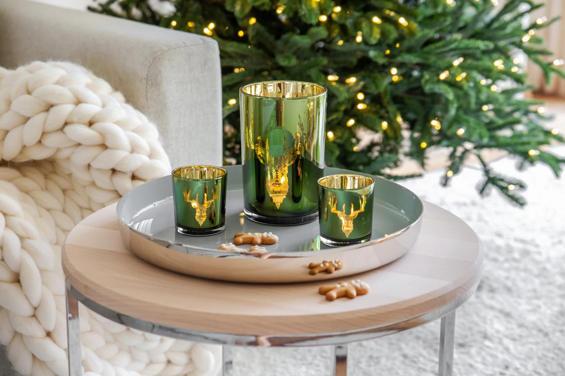 2er-Set Teelichtglas Ted (Höhe 8 cm), grün & goldfarben, Hirsch-Motiv 2er-Set Teelichtglas Ted (Höhe 8 cm), grün & goldfarben, Hirsch-Motiv