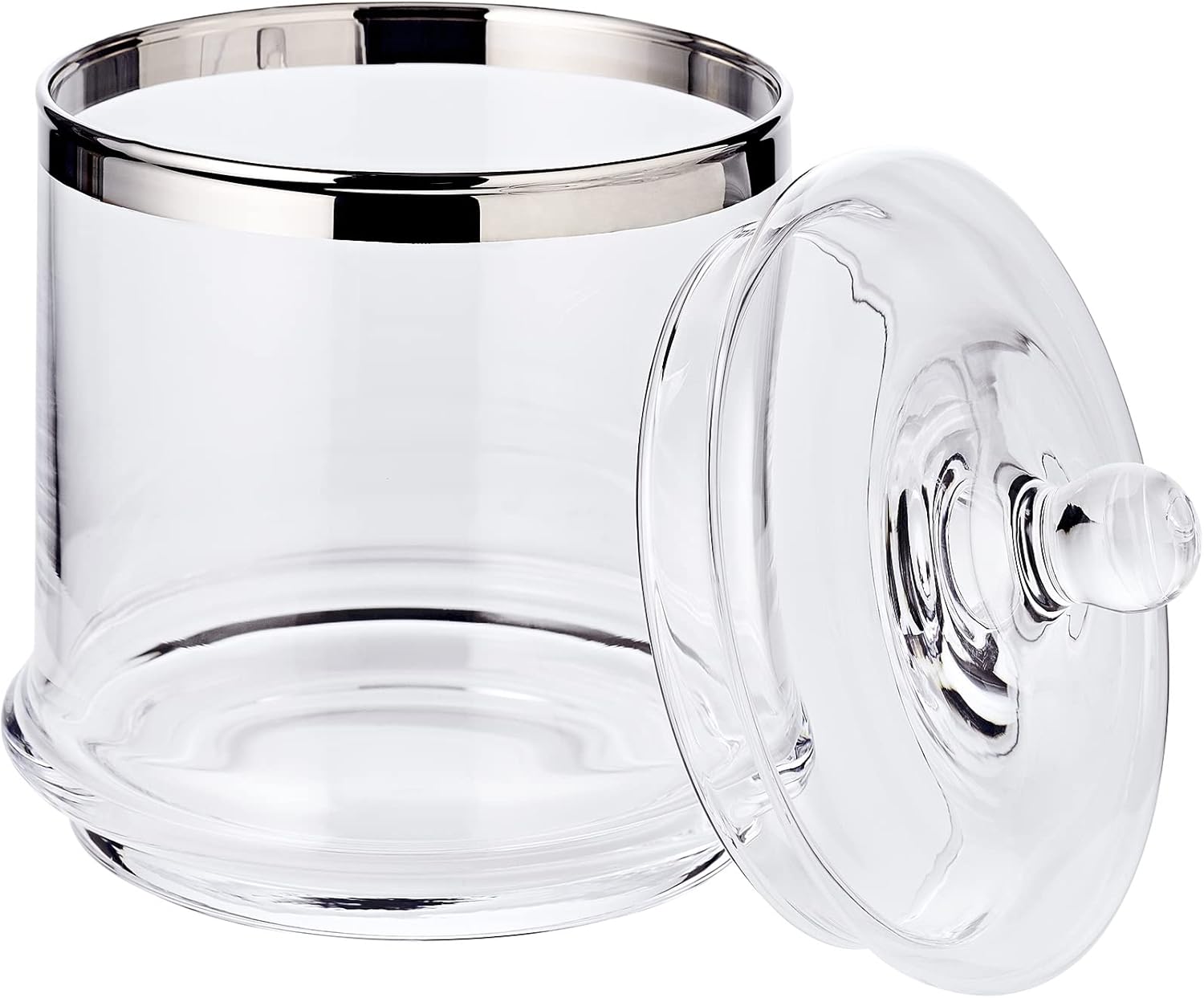 Glasdose Lia (Höhe 16,5 cm, Ø 14 cm) mit Deckel, mundgeblasenes Kristallglas mit Platinrand