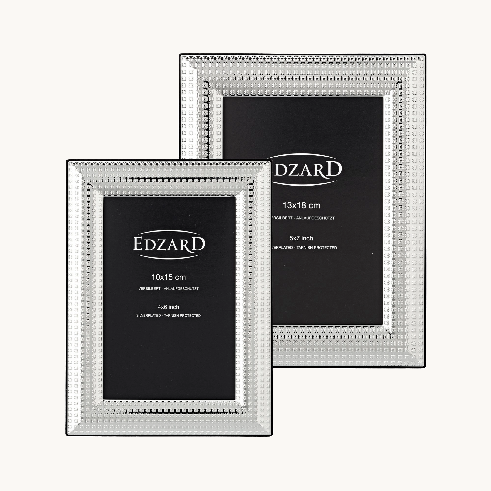 Fotorahmen Bellagio für Foto 10 x 15 cm, gemustert, edel versilbert, anlaufgeschützt, mit 2 Aufhänger