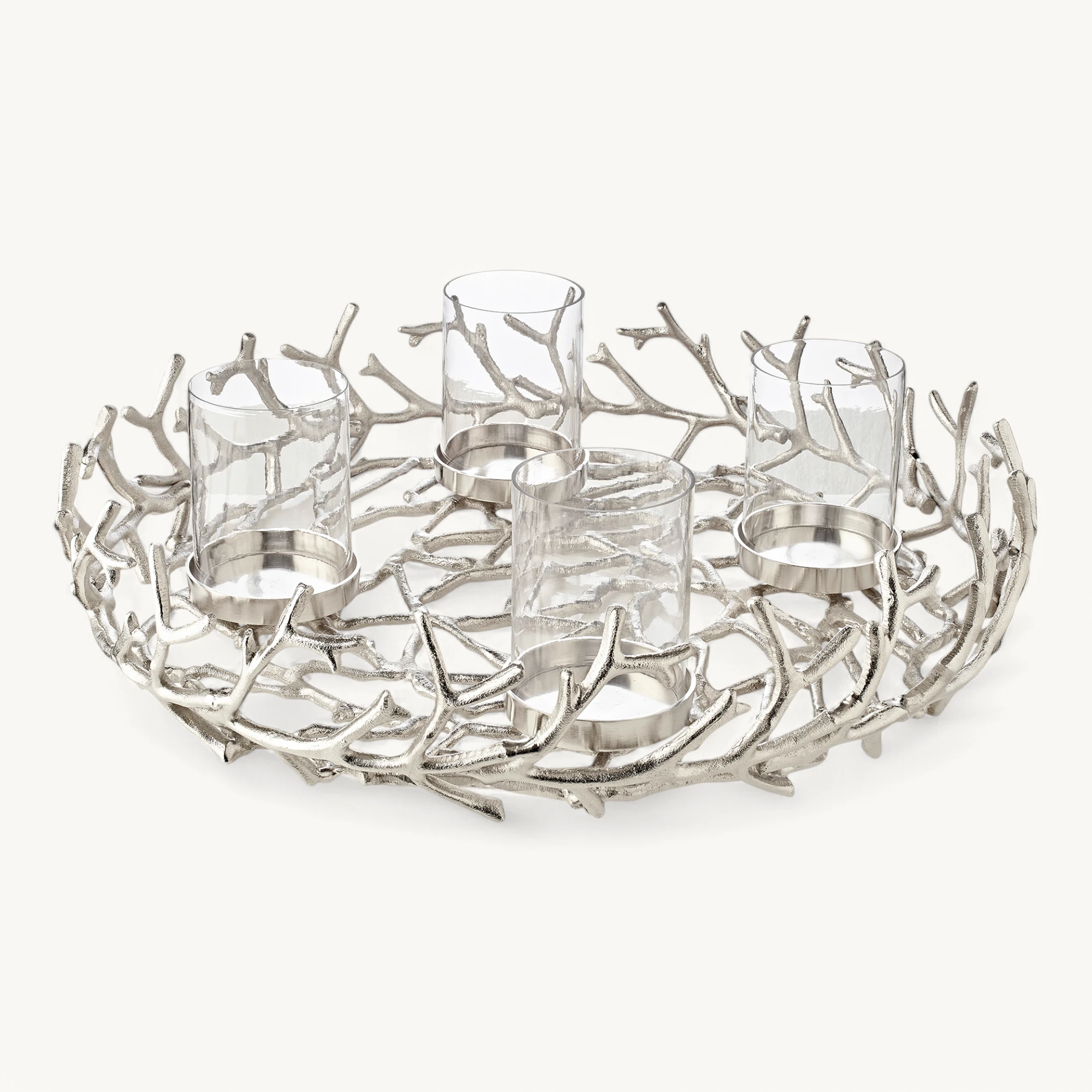 Adventskranz Porus (ø 55 cm), silberfarben, Geweih-Design, Aluminium vernickelt