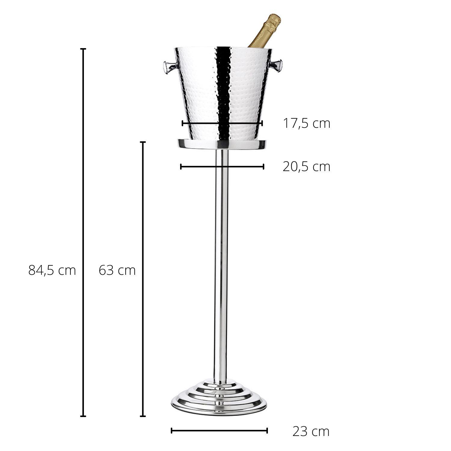 Flaschenkühler Valencia (Höhe 83 cm, Ø 23 cm) inkl. Ständer, gehämmert, Edelstahl, hochglanzpoliert