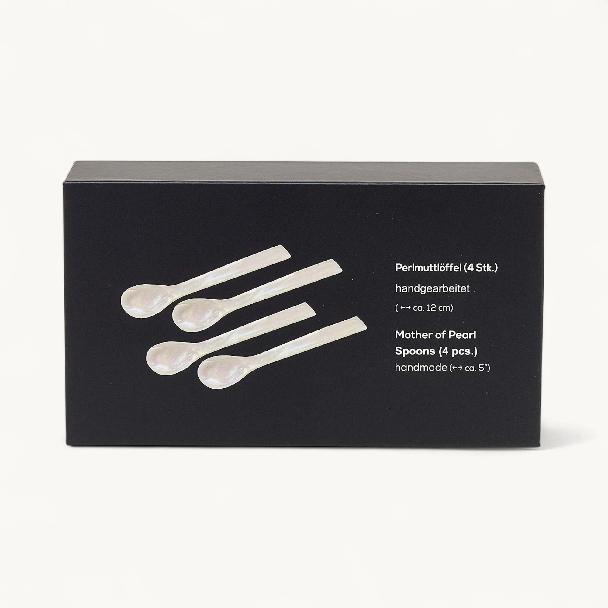 EDZARD 4er Set Eierlöffel (Länge 11 cm) aus echtem Meer-Perlmutt (Pinctada maxima), Handarbeit, 100% Naturprodukt, Griff oben eckig, edle Geschenkverpackung, Perlmuttlöffel für Ei und Kaviar