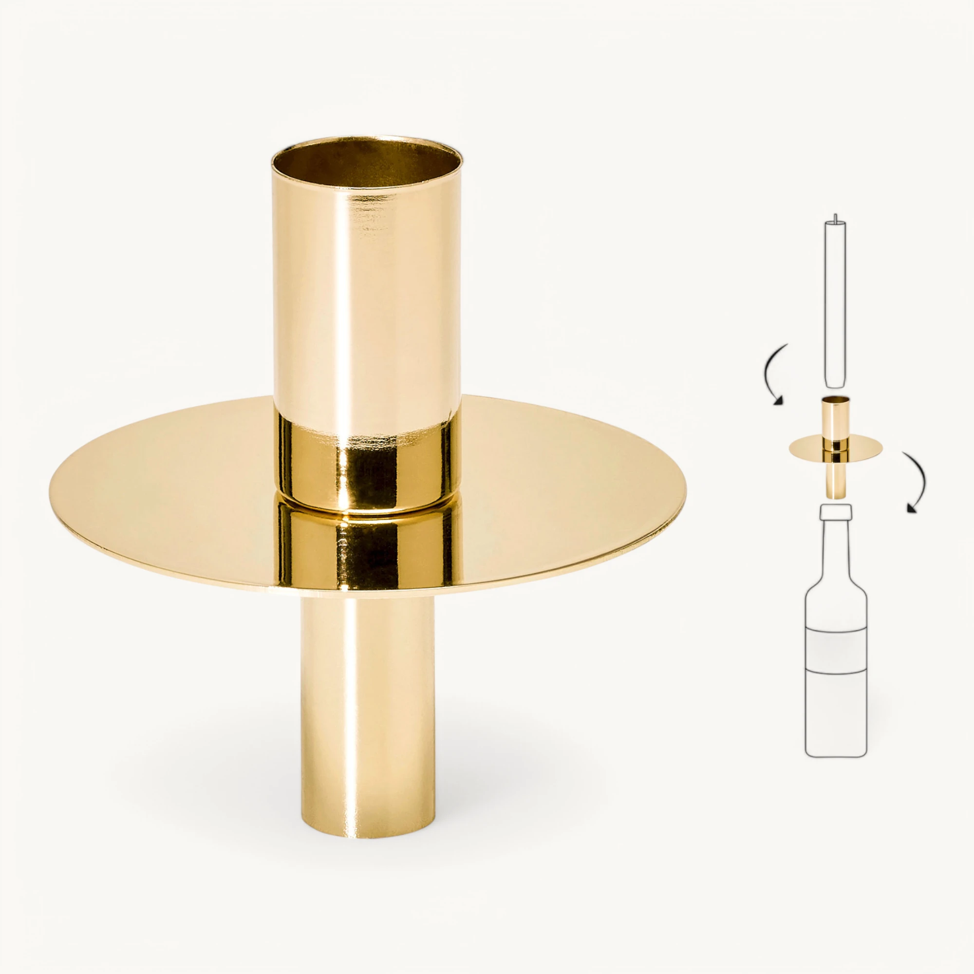 Flaschenkerzenhalter (Höhe 8 cm), goldfarben, glänzend, vernickelter Edelstahl