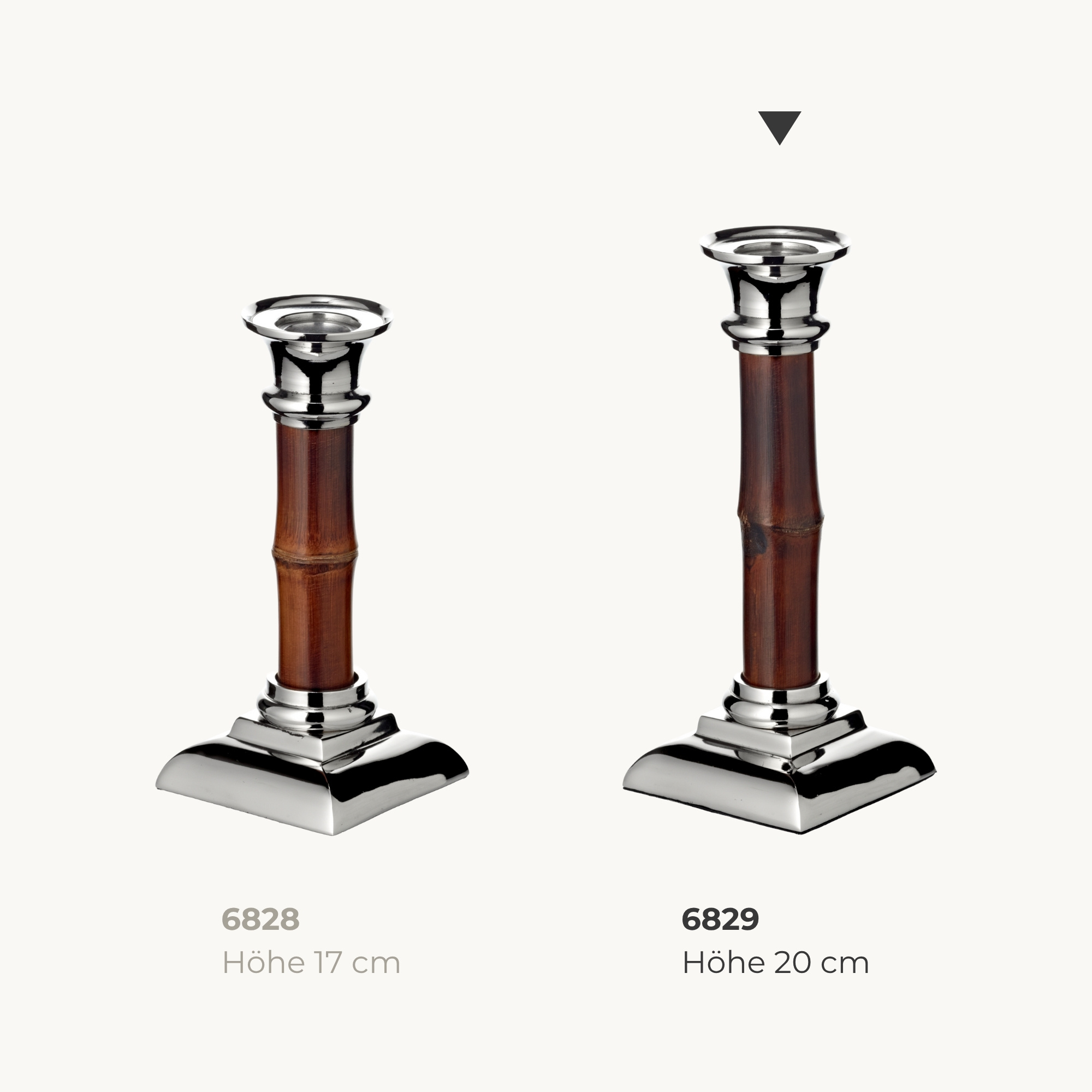 Kerzenleuchter Holm (Höhe 20 cm), mit Bambus-Schaft, glänzend, vernickelter Edelstahl Kerzenleuchter Holm (Höhe 20 cm), mit Bambus-Schaft, glänzend, vernickelter Edelstahl