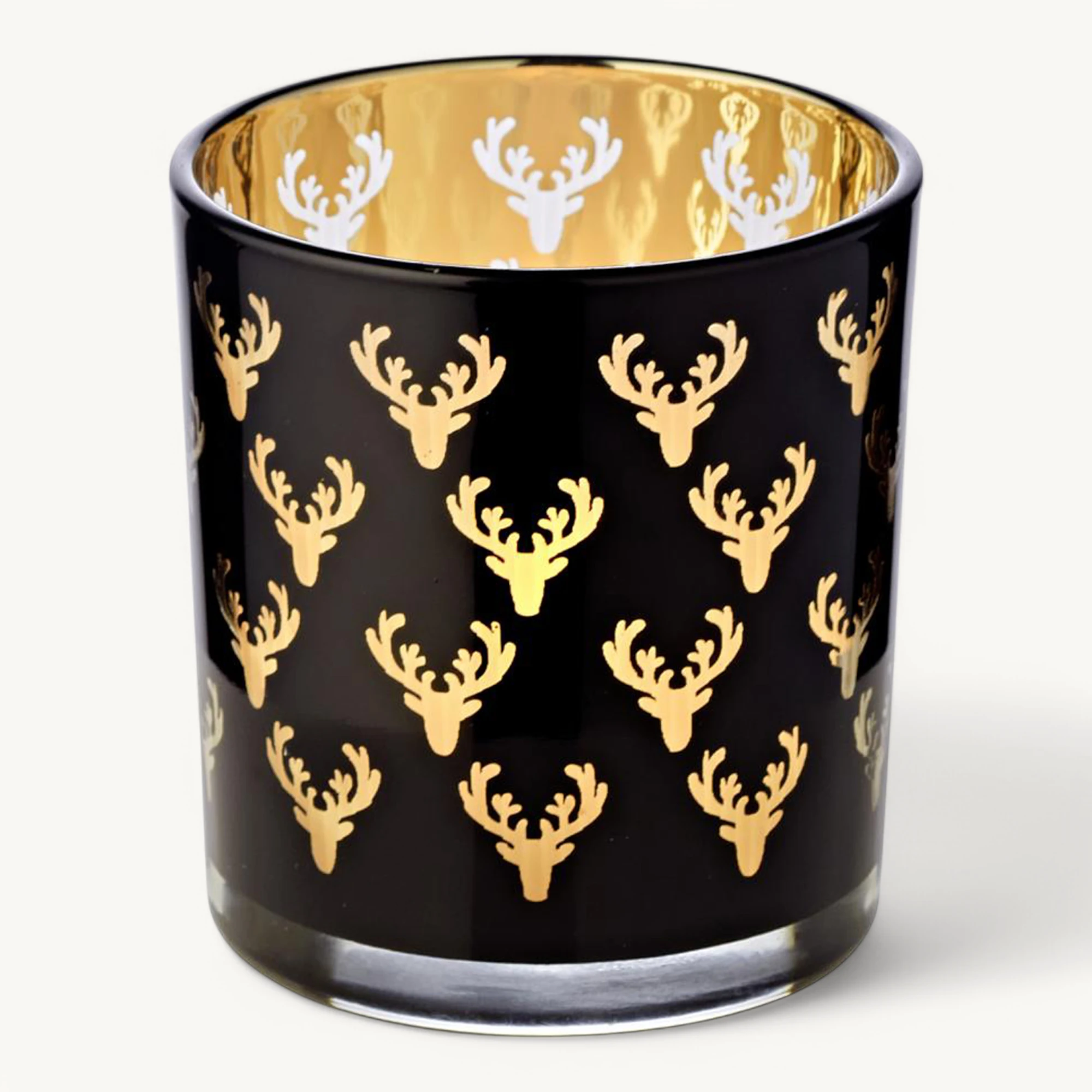 SALE Teelichtglas Ben (Höhe 8 cm), schwarz, Hirsch-Motiv