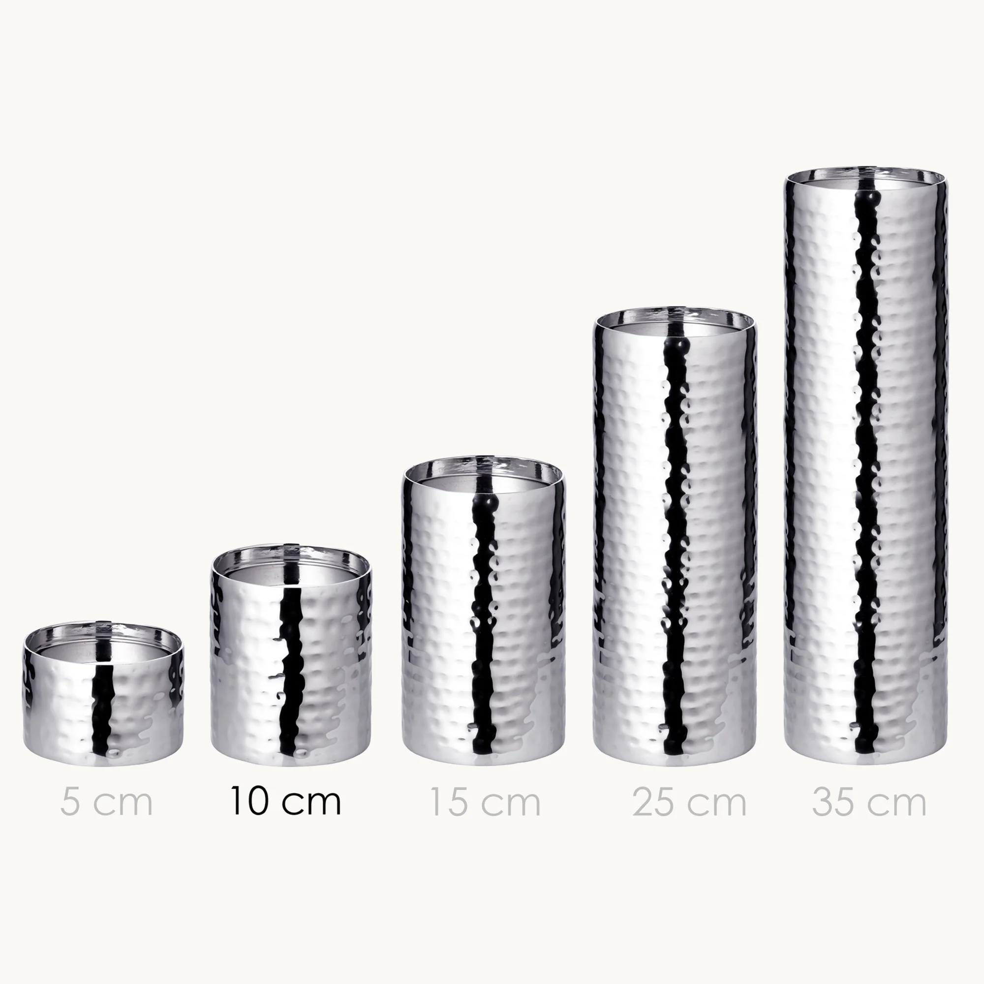 Kerzenständer Agadir (Höhe 10 cm), silberfarben, gehämmert, Edelstahl, hochglanzpoliert