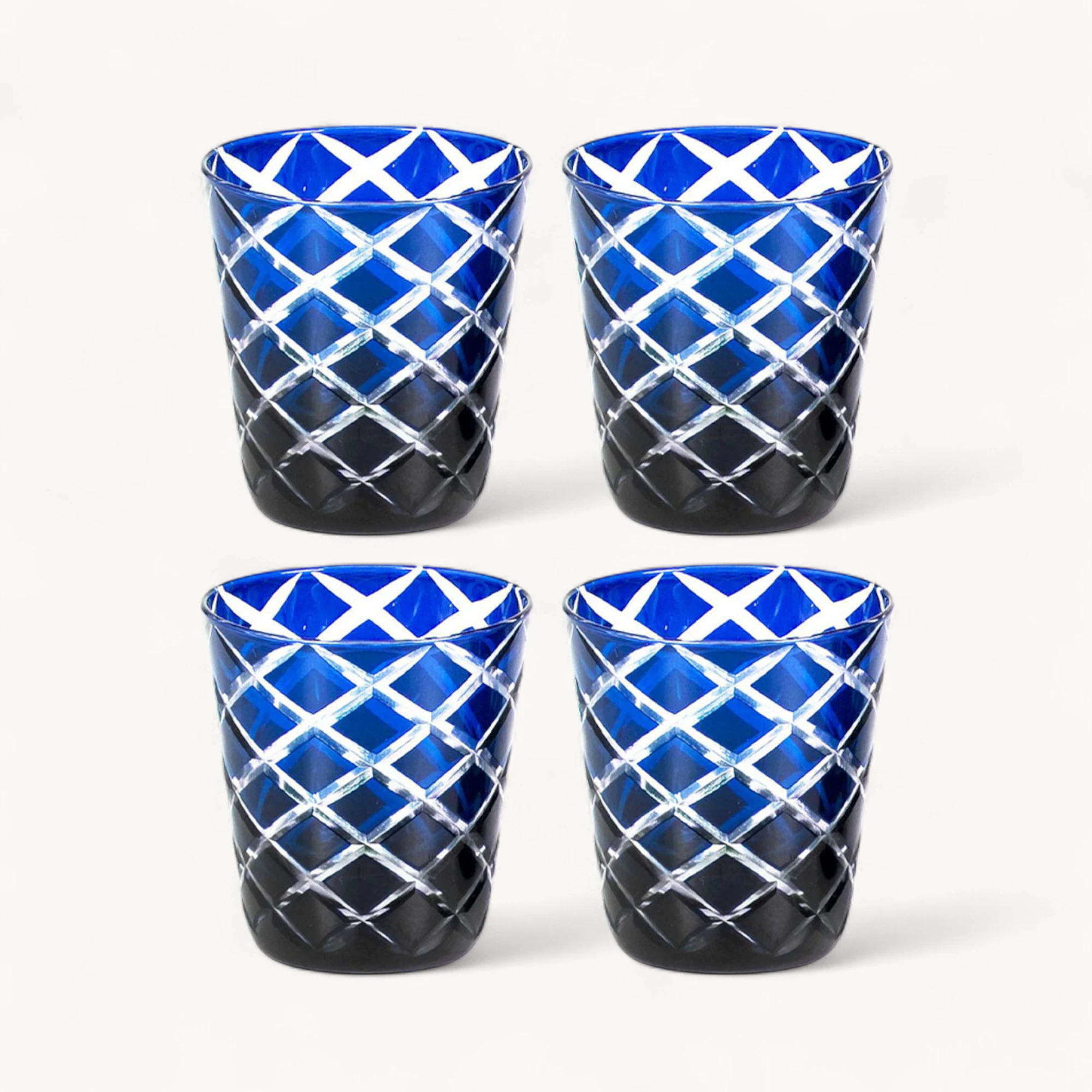 4er-Set Kristallgläser Dio (Höhe 8 cm, Füllmenge 140 ml), blau, handgeschliffenes Glas