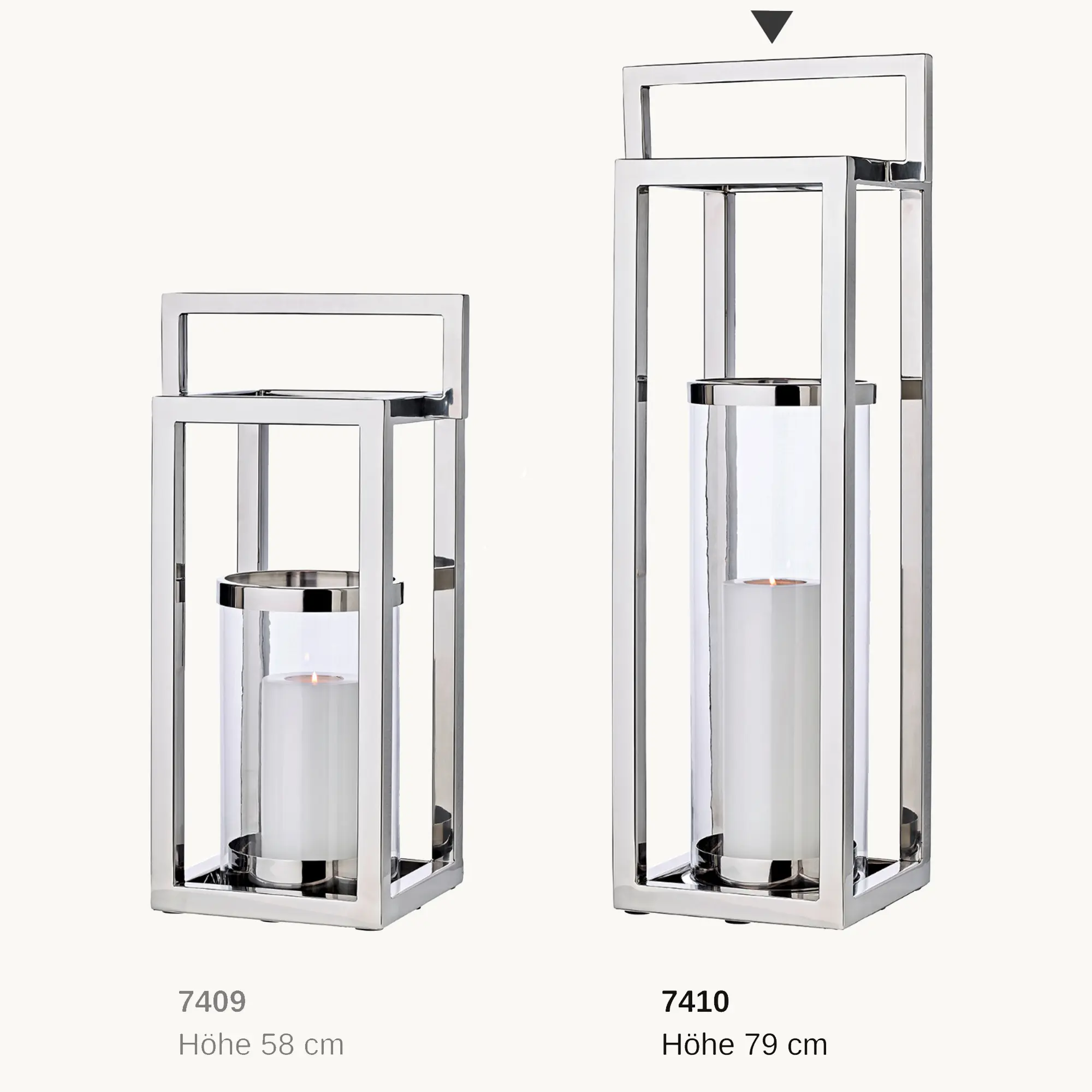 Laterne Manhattan (Höhe 79 cm), mit Griff, rundes Innenglas, Edelstahl, glänzend vernickelt Laterne Manhattan (Höhe 79 cm), mit Griff, rundes Innenglas, Edelstahl, glänzend vernickelt