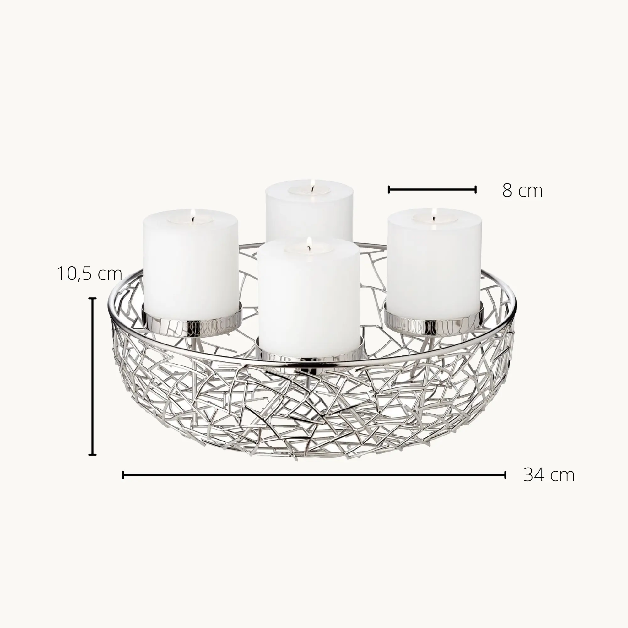 Adventskranz Milano (ø 34 cm), silberfarben, Edelstahl vernickelt
