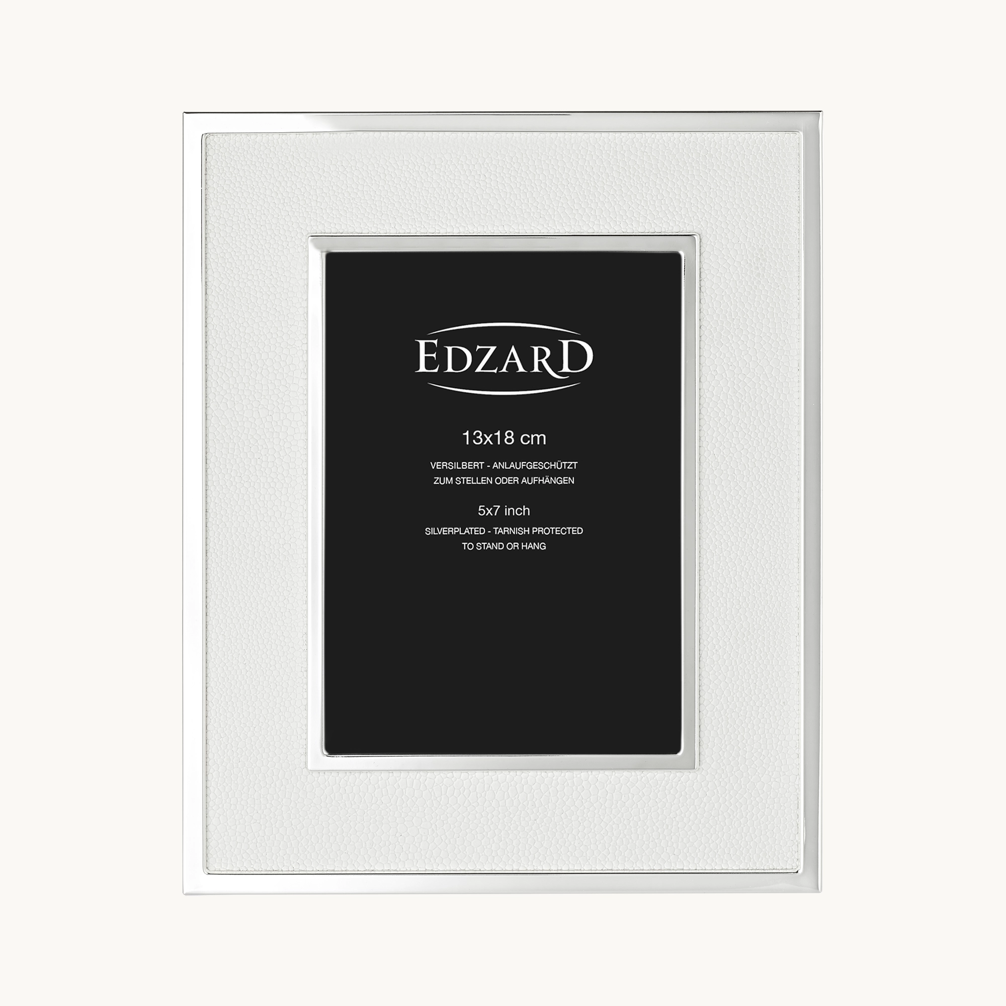 Bilderrahmen Alvito (13x18 cm), weiße Leder-Optik, edel versilbert, anlaufgeschützt