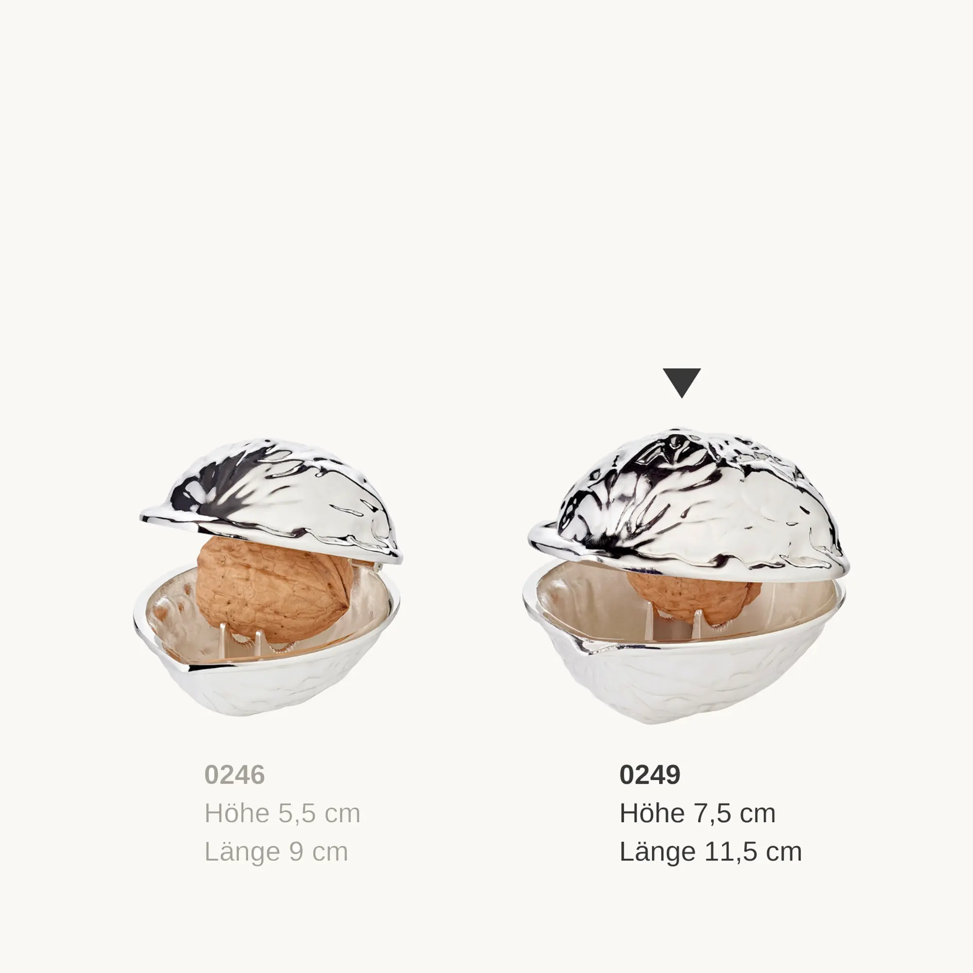 Nussknacker Walnuss, edel versilbert, anlaufgeschützt, Länge 12 cm