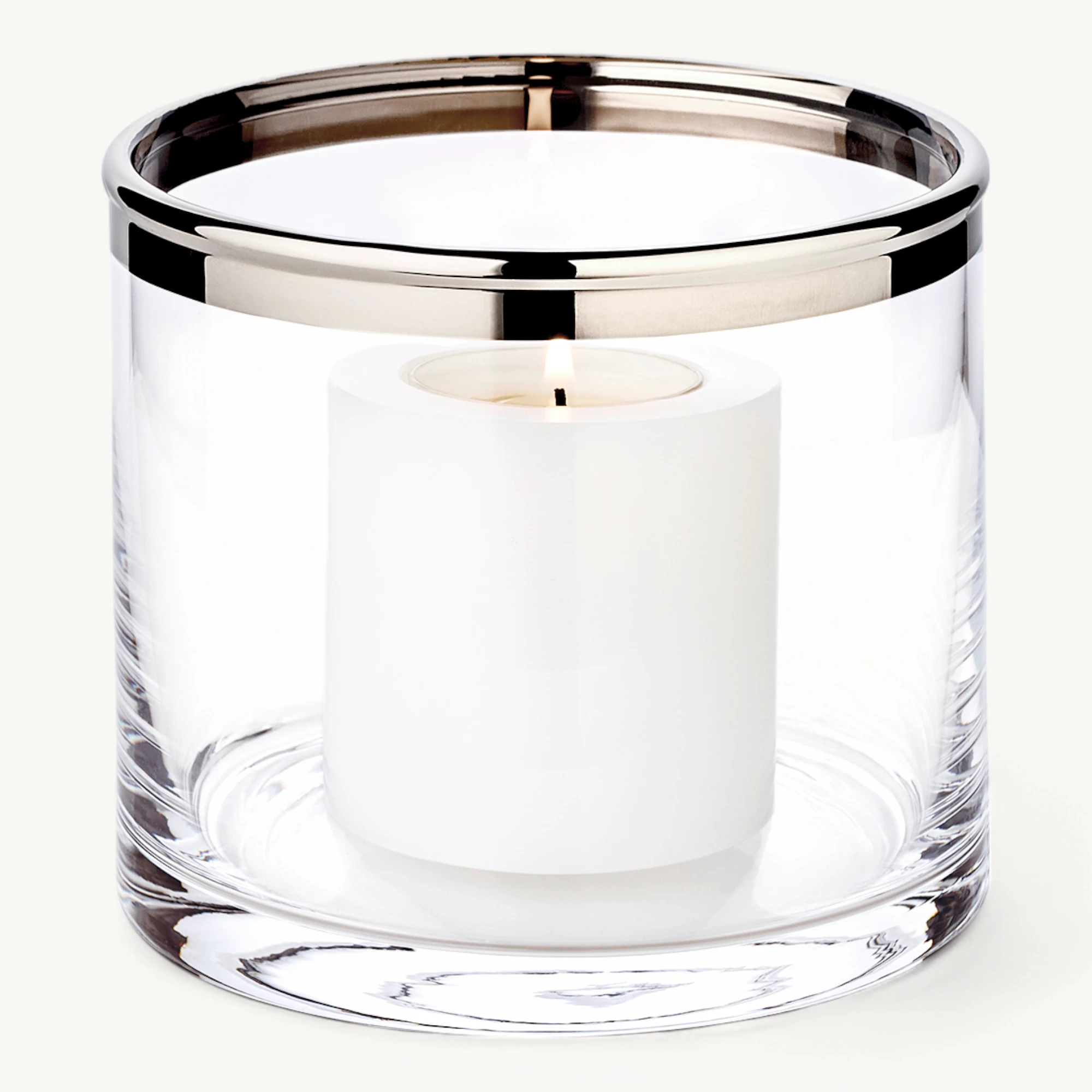 Windlicht Molly (Höhe 10 cm, Ø 11,5 cm), mundgeblasenes Kristallglas mit Platinrand