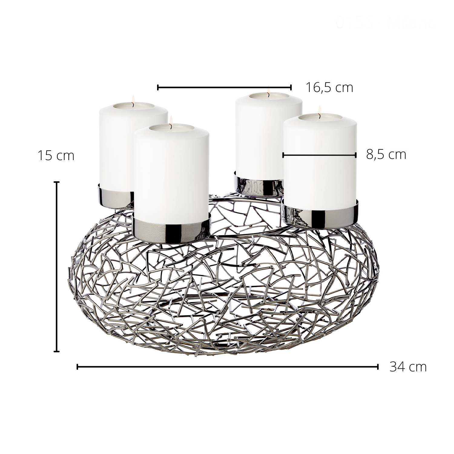 Adventskranz Milano (ø 34 cm), silberfarben, dunkel, Edelstahl vernickelt