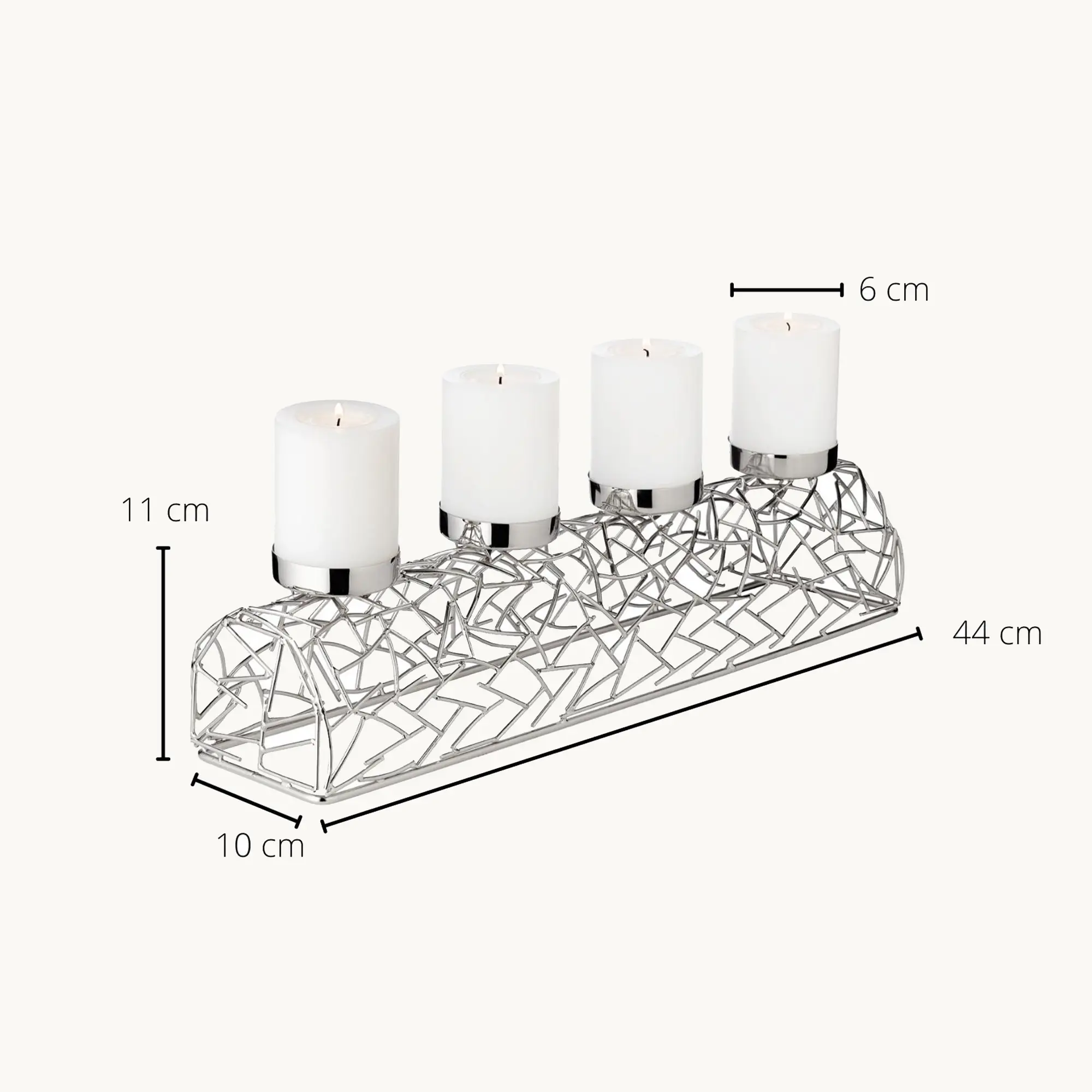 Adventskerzenhalter Milano (Länge 44 cm), silberfarben, Messing vernickelt
