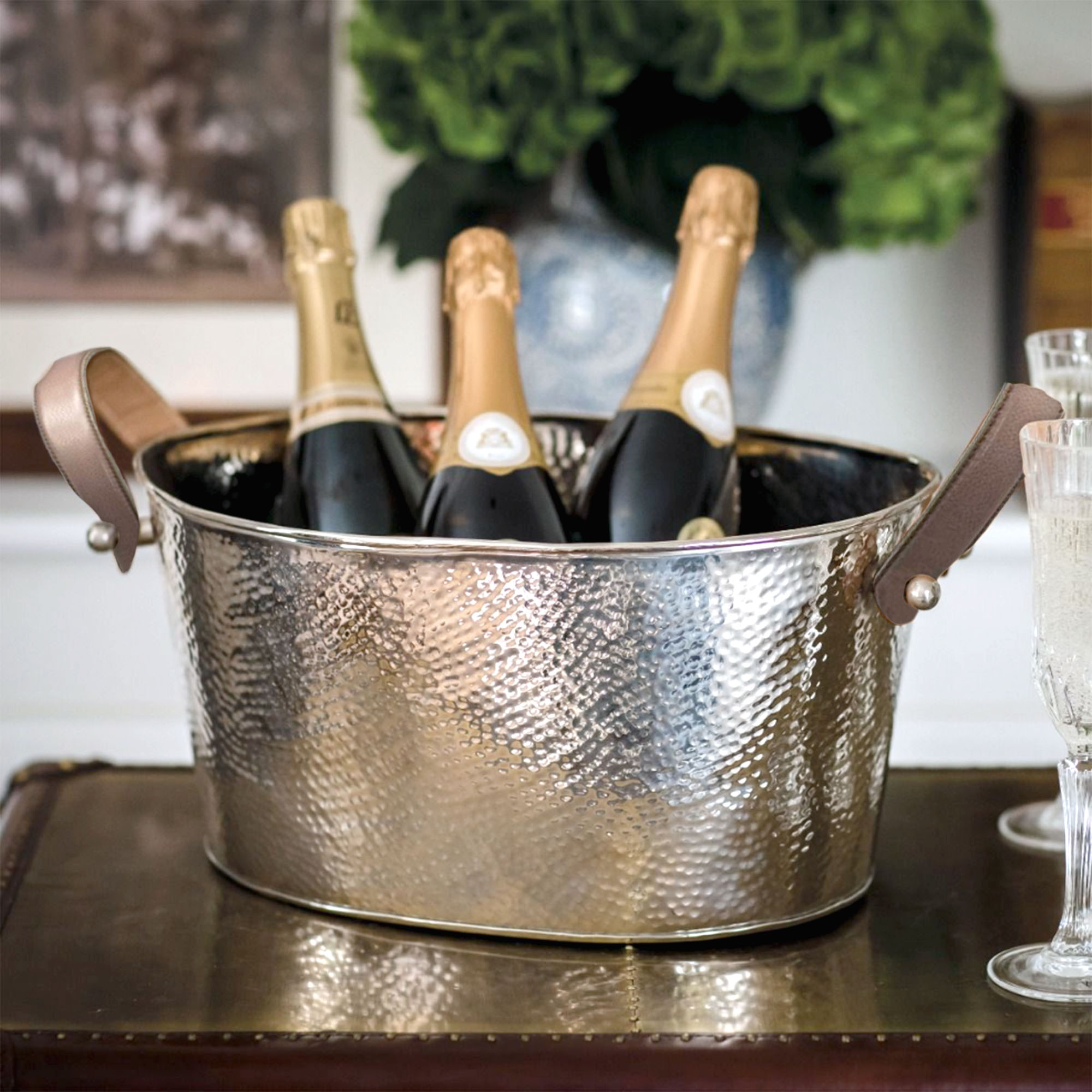 Champagner Schale Gavin, vernickelt, gehämmert 39x29x19 cm