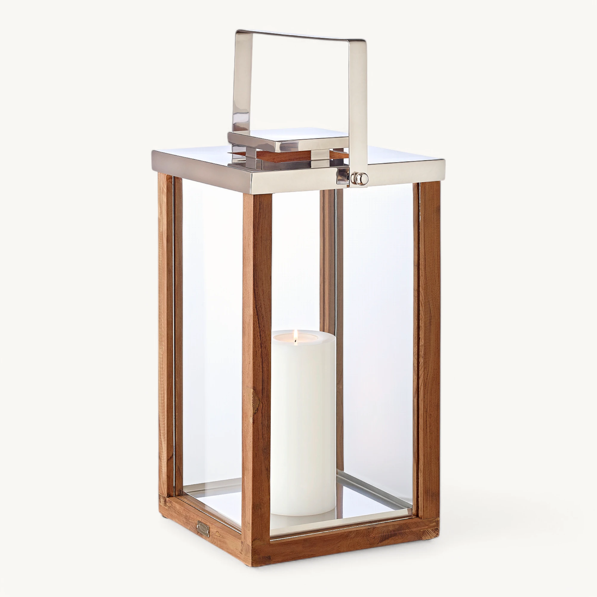 Laterne Miami (Höhe 49 cm), klappbarer Griff, edles Teakholz, Edelstahl, glänzend vernickelt