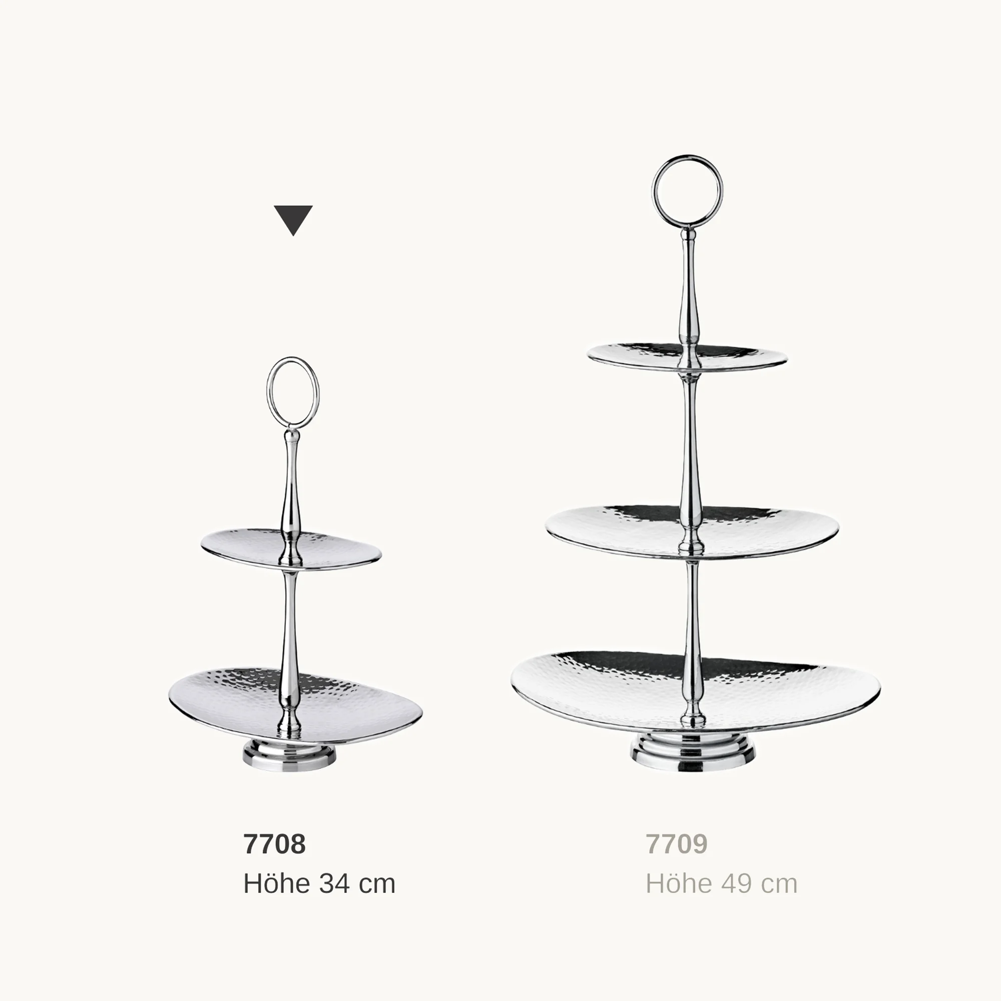 Etagere Gulf (Höhe 34 cm), mit 2 Ebenen, oval, Edelstahl gehämmert, hochglanzpoliert