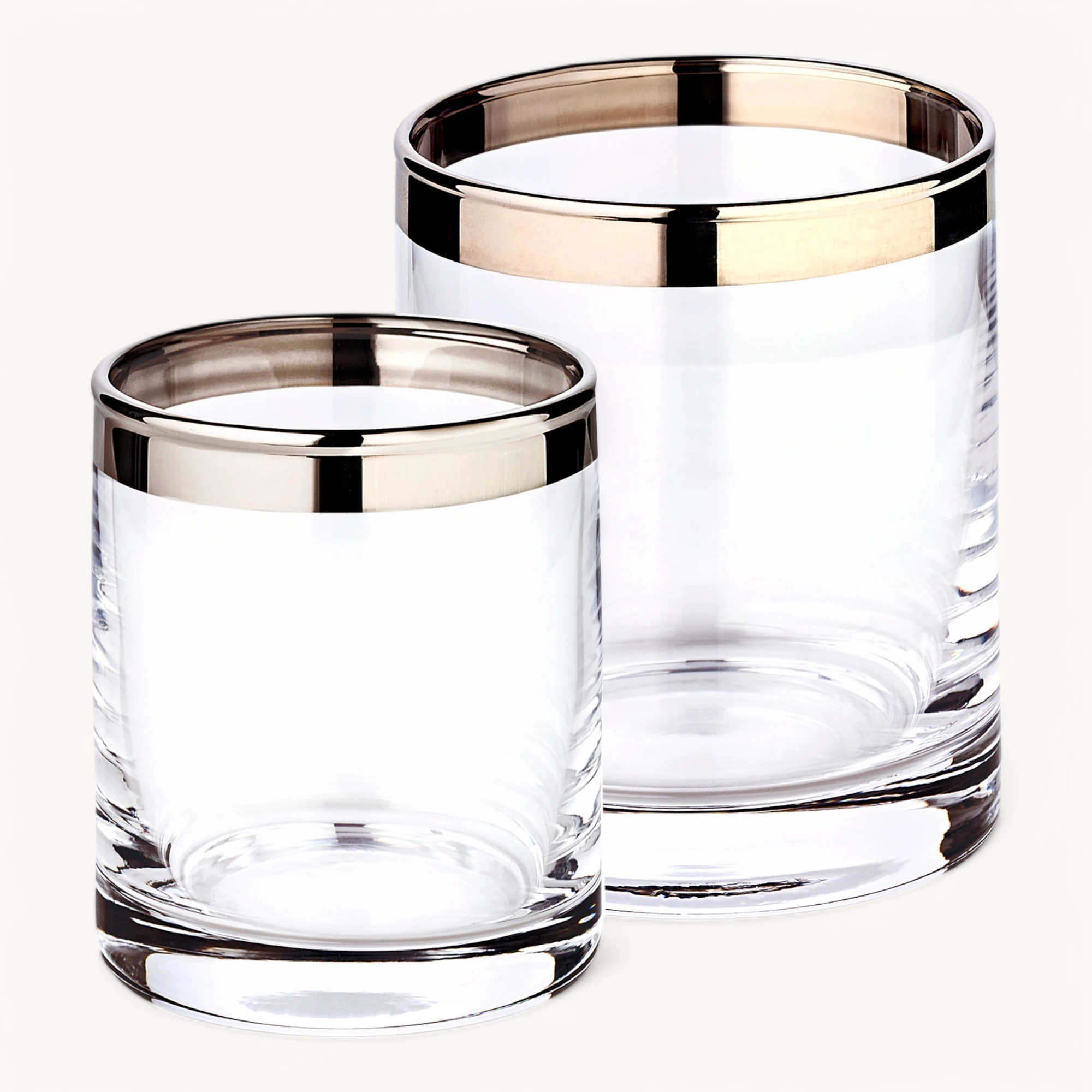 SALE 2er Set Windlicht Molly, Kristallglas mit Platinrand, H 8 cm ø 7 cm und H 10 cm ø 11,5 cm