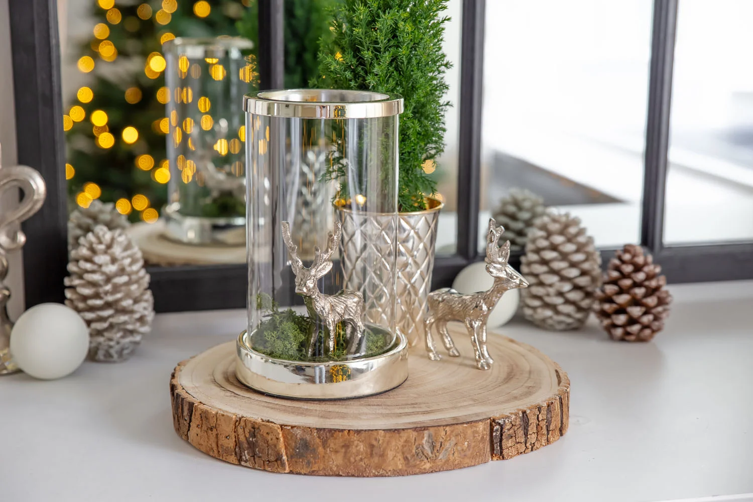 SALE 2er Set Dekofigur Hirsch Malik (Höhe 11 cm), Aluminium vernickelt, silberfarben, Weihnachtsdeko