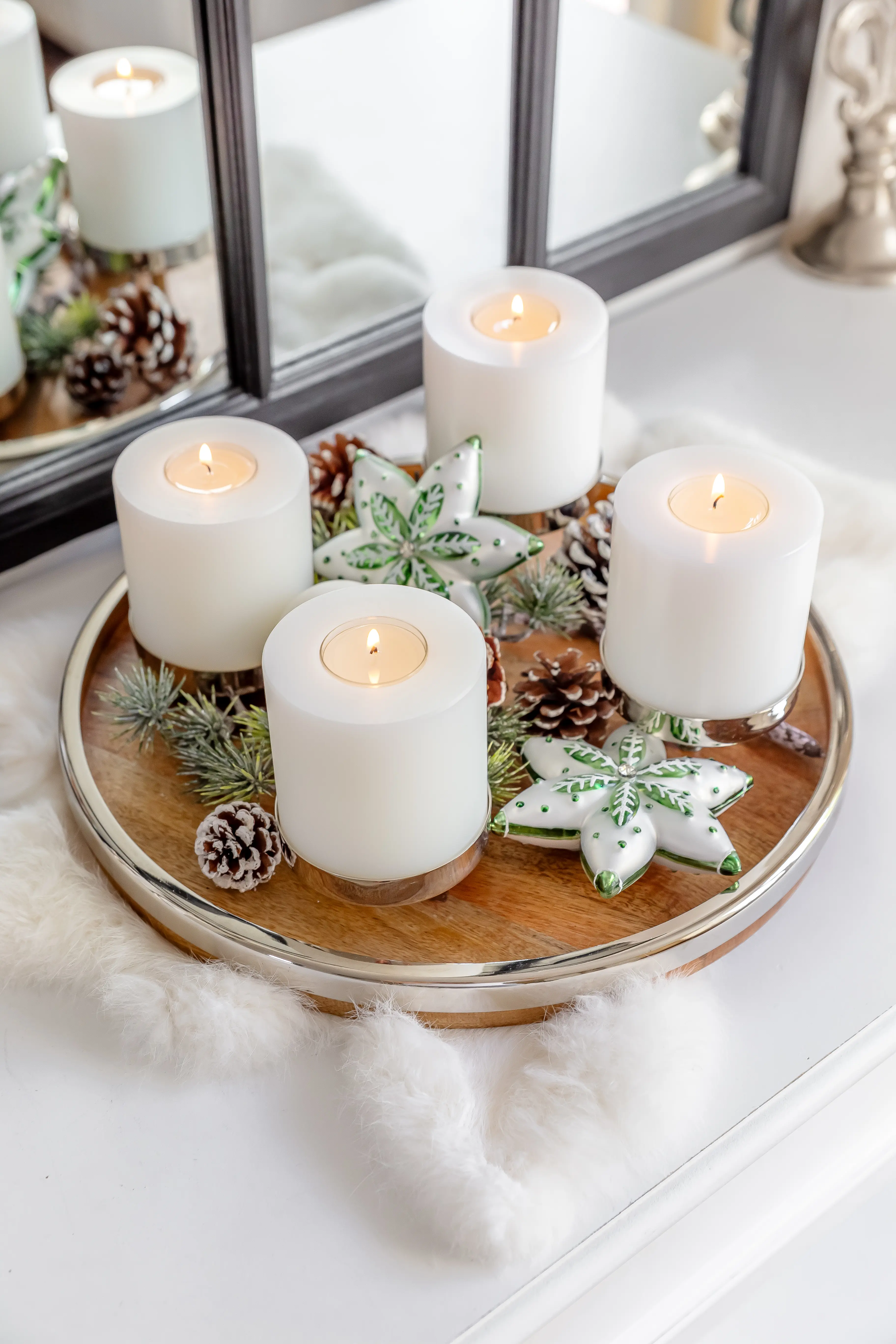 Adventskranz Lani (Ø 34 cm), Edelstahl und Mangoholz, für 4 Kerzen ø 8 cm