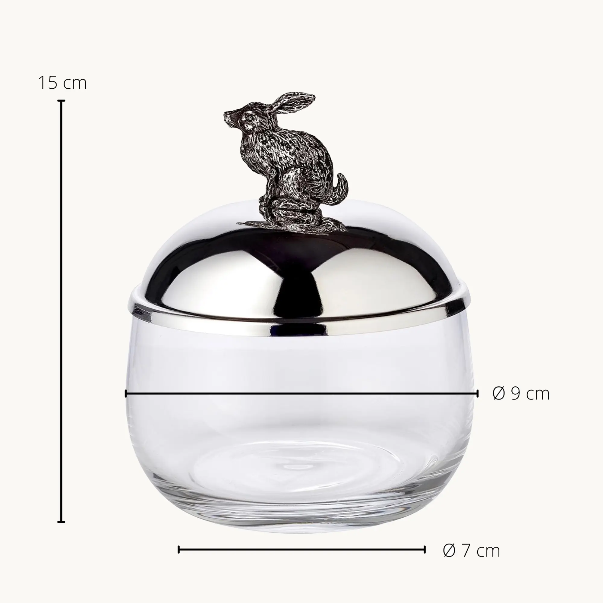 Marmeladenglas Hase, edel versilbert und anlaufgeschützt, Höhe 15 cm, Durchmesser 9 cm