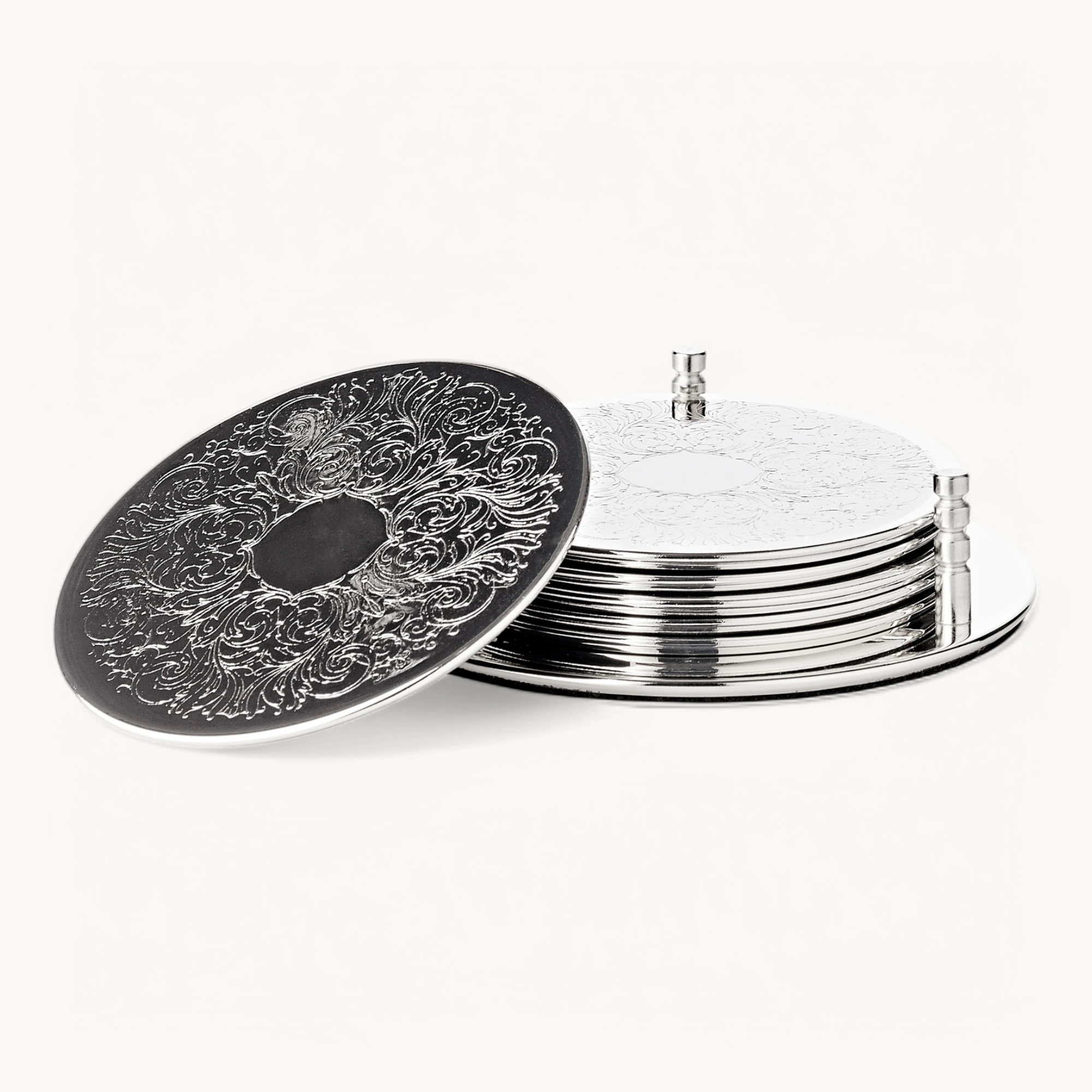 6er-Set Untersetzer Brügge (Ø 9 cm), inkl. Halter, edel versilbert, anlaufgeschützt