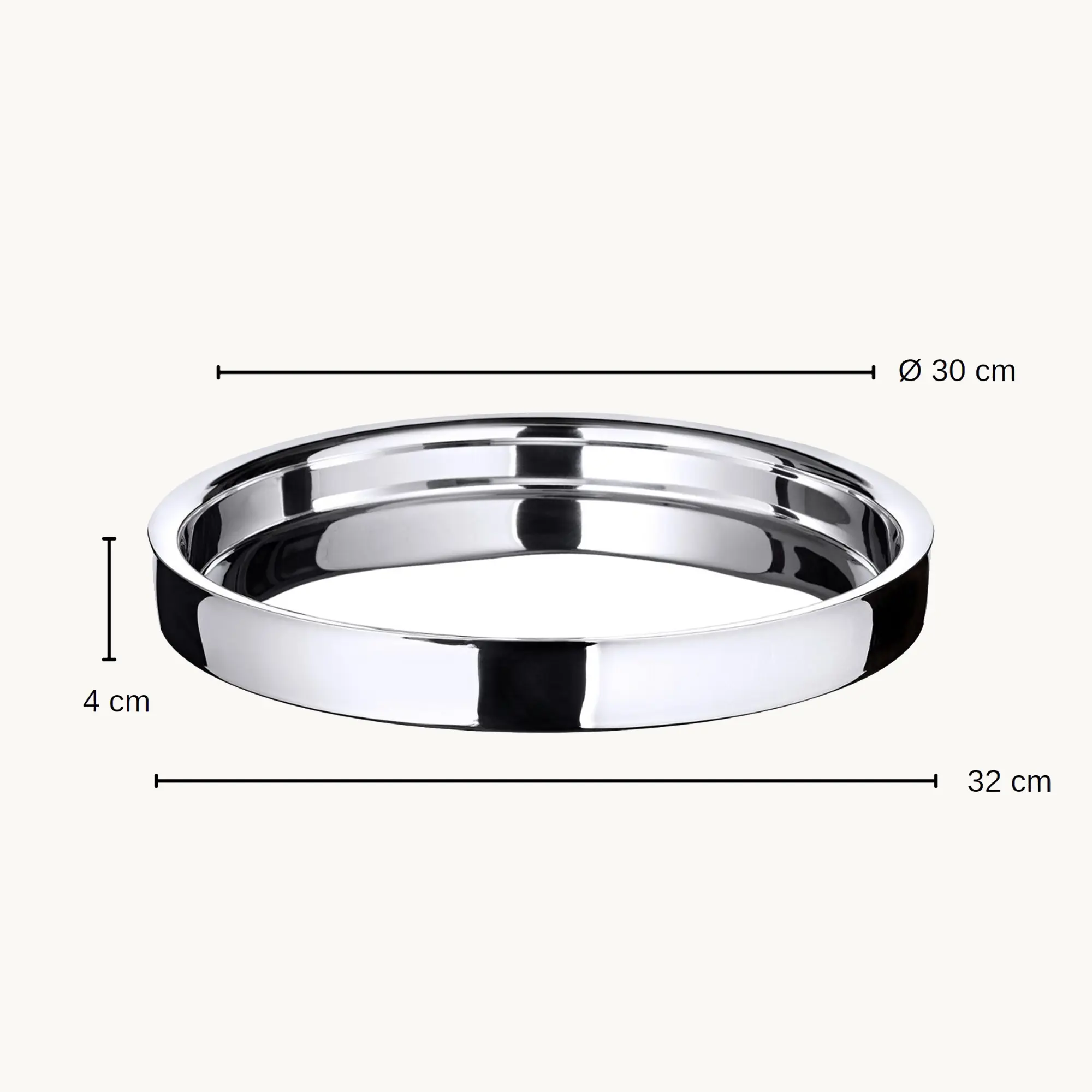 Tablett Alaska (ø 32 cm) rund, Edelstahl hochglanzpoliert, Serviertablett, Dekotablett Tablett Alaska (ø 32 cm) rund, Edelstahl hochglanzpoliert, Serviertablett, Dekotablett
