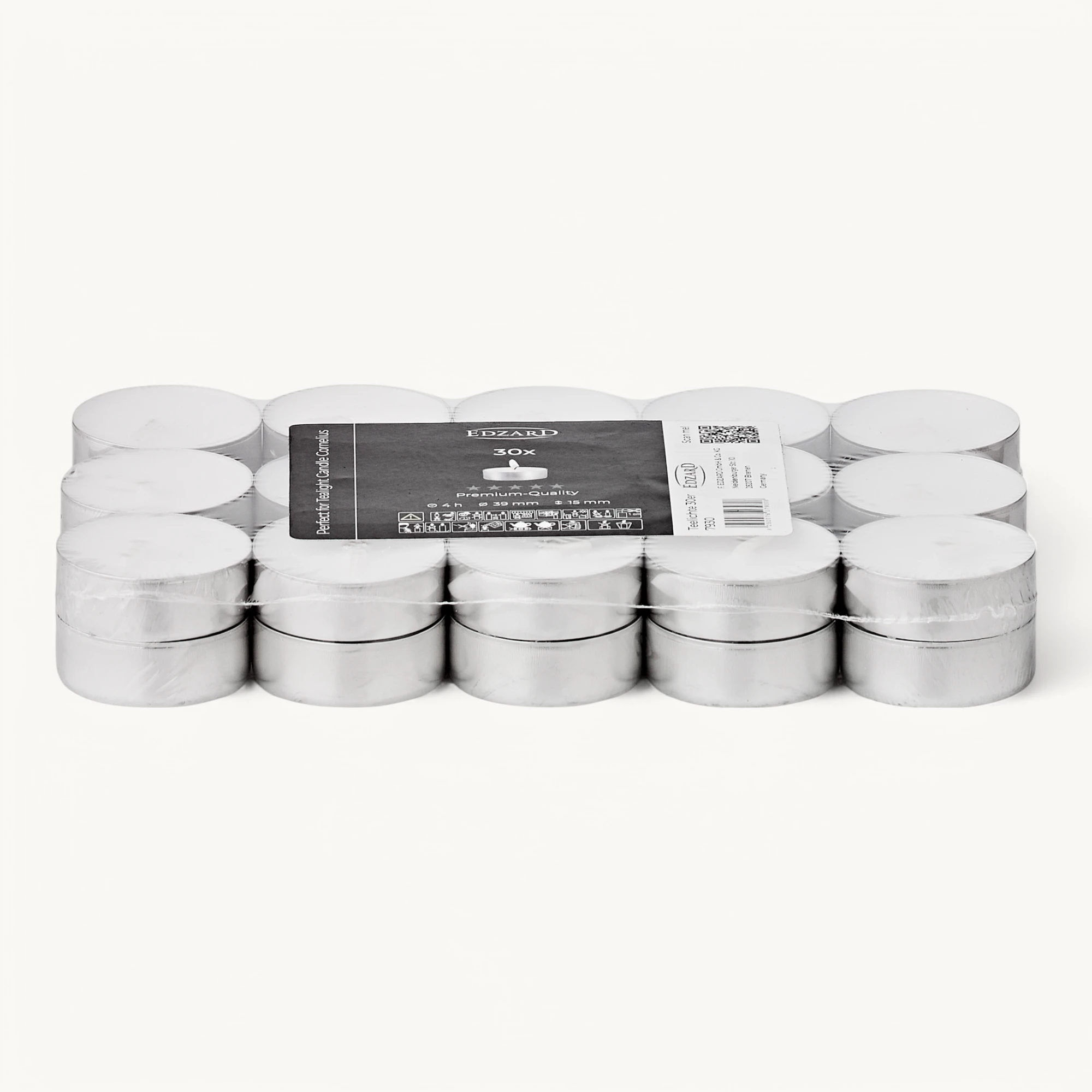 30 Stück Teelichter, weiß, Premium Wachs, Aluminiumhülle, Brenndauer ca. 4h