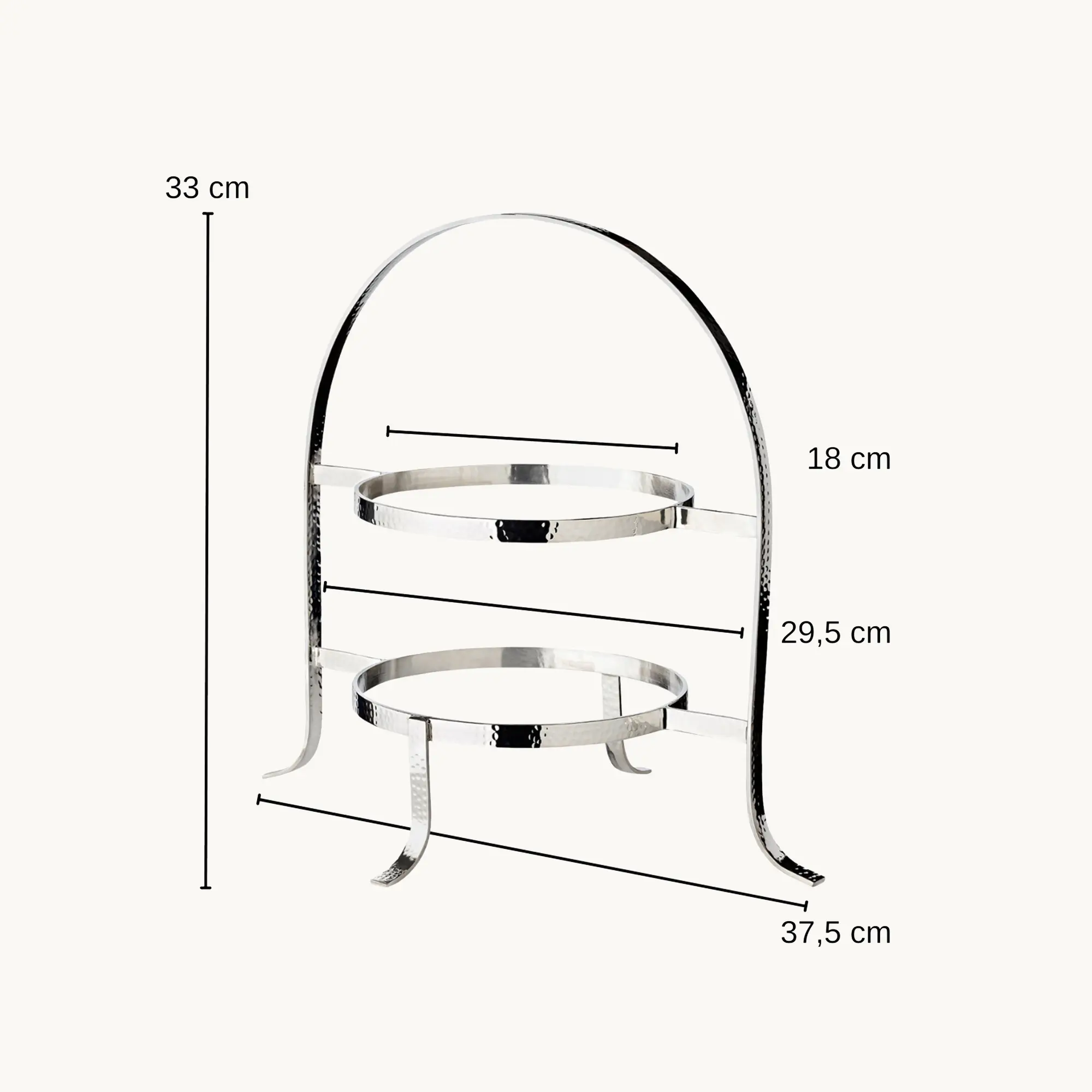 Telleretagere Sina (Höhe 33 cm) gehämmert, schwerversilbert, für 2 Teller ø 20 bis 28 cm