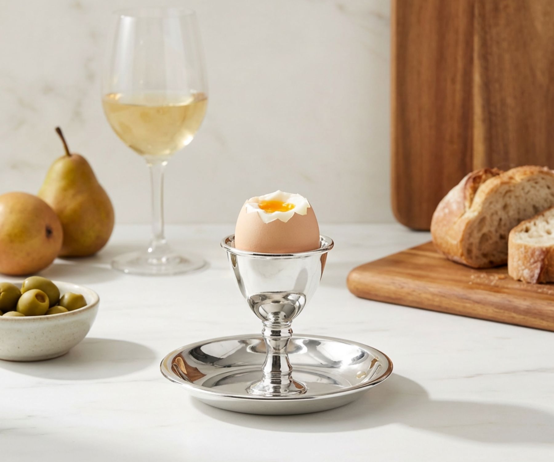 Eierbecher Plato (H 7 cm), klassische Form, mit Unterteller, schwerversilbert (QualiPlated)