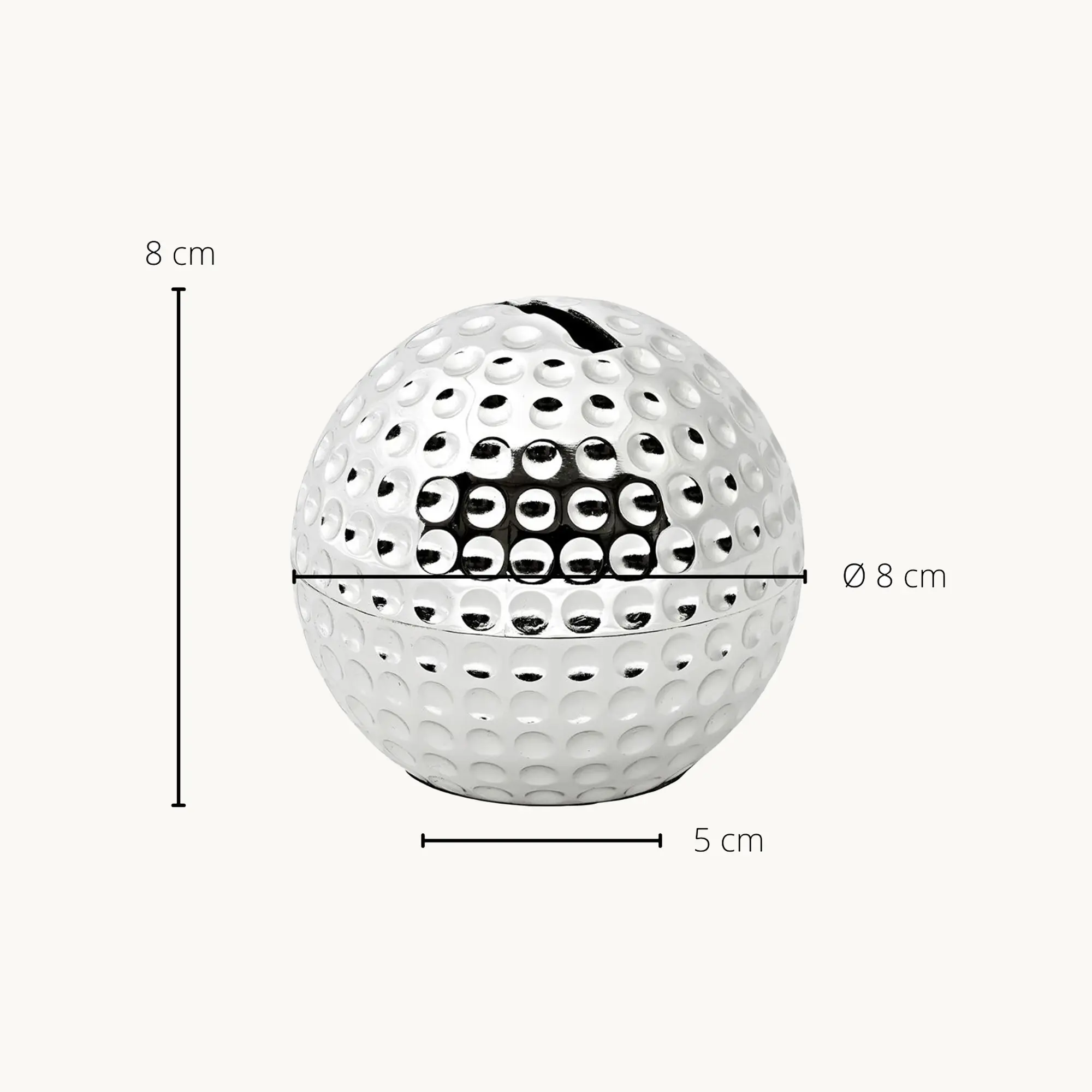 Spardose Sparbüchse Golfball, edel versilbert, anlaufgeschützt, Höhe 8 cm