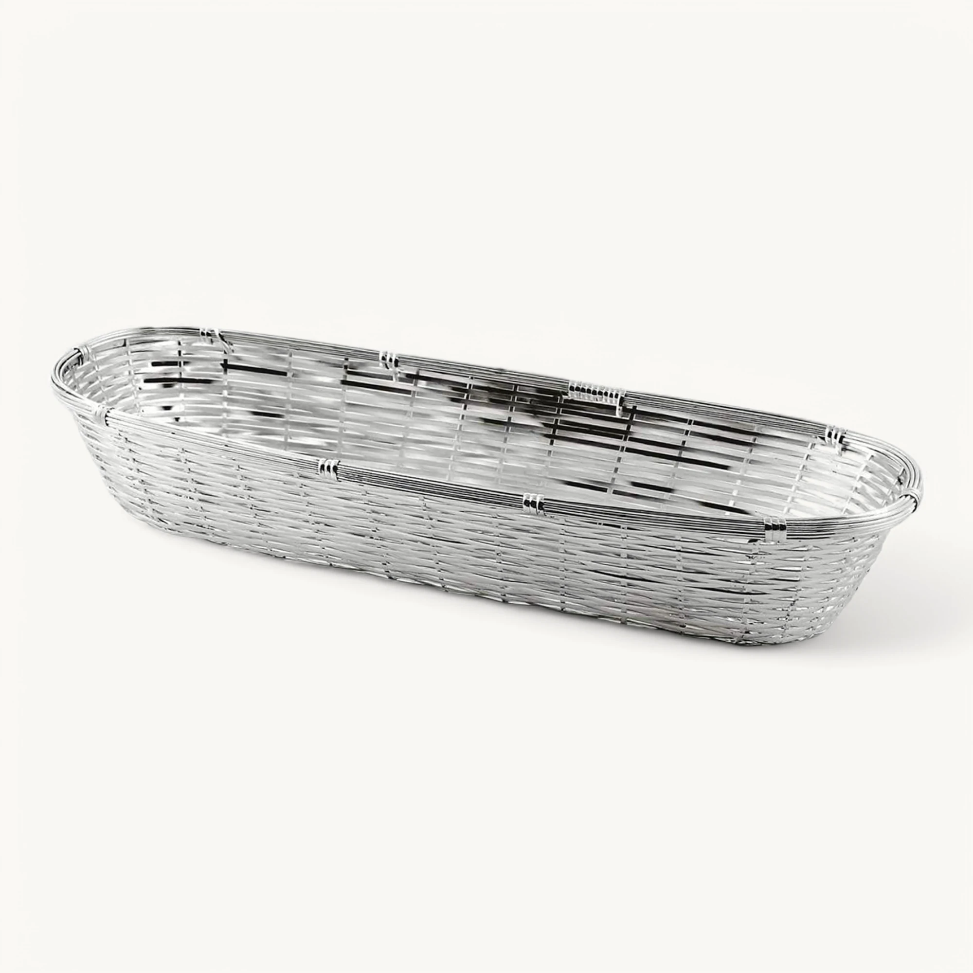 Korb Brotkorb Baguette (13x34cm), Metall geflochten, länglich, edel versilbert, anlaufgeschützt