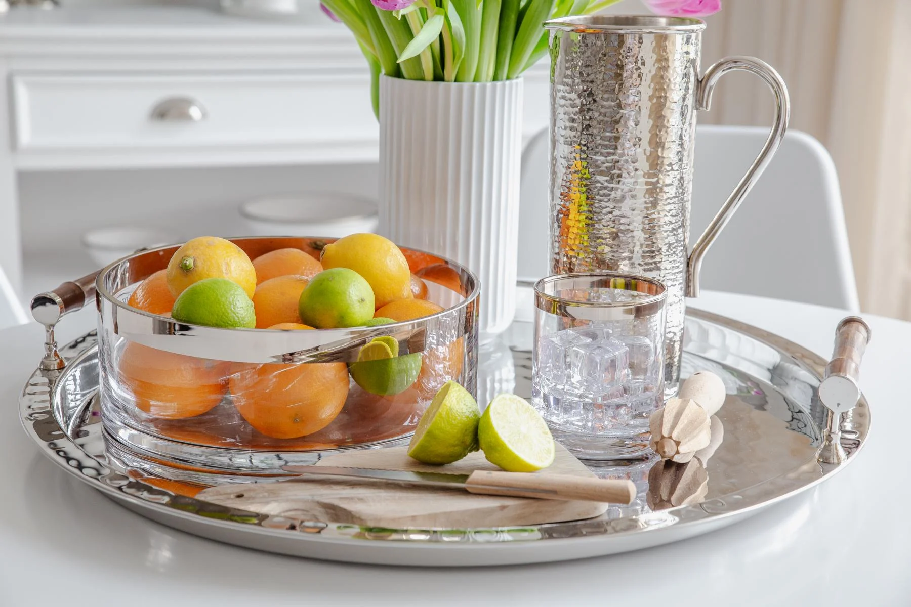 Schale Grit (Ø 25 cm), mundgeblasenes Kristallglas mit Platinrand Schale Grit (Ø 25 cm), mundgeblasenes Kristallglas mit Platinrand