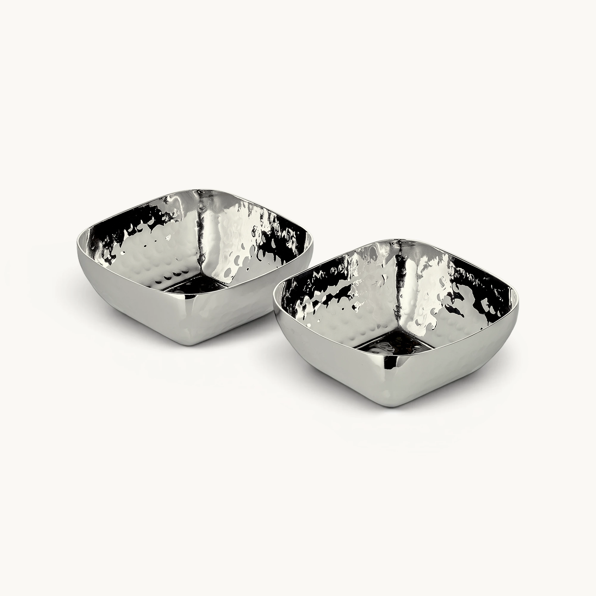 2er-Set Schale Kubik ( L 8 cm), gehämmert, Edelstahl vernickelt