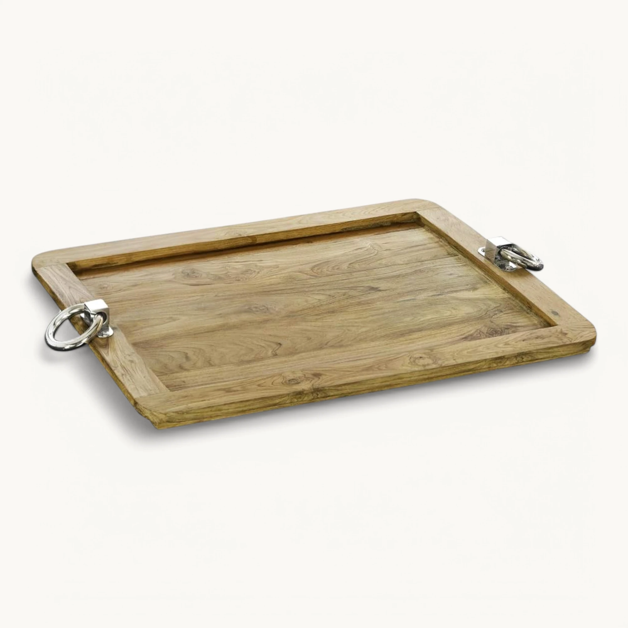 Tablett Osgard (61x44 cm) Teakholz, Edelstahlgriffe, rechteckig, Holztablett, Serviertablett
