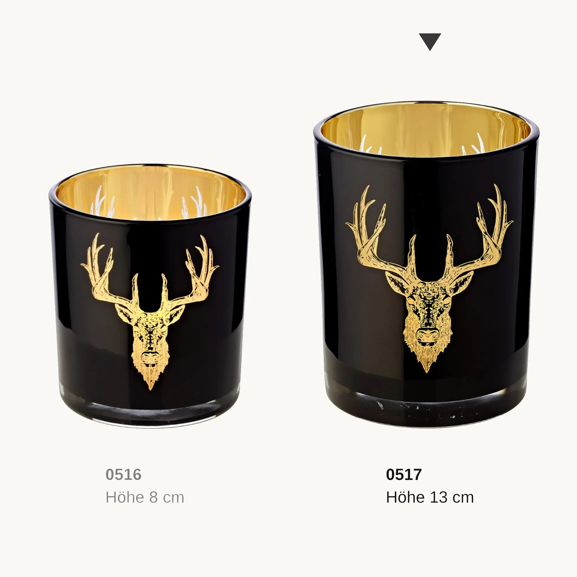 Teelichtglas Tom (Höhe 13 cm), schwarz, Hirsch-Motiv Teelichtglas Tom (Höhe 13 cm), schwarz, Hirsch-Motiv
