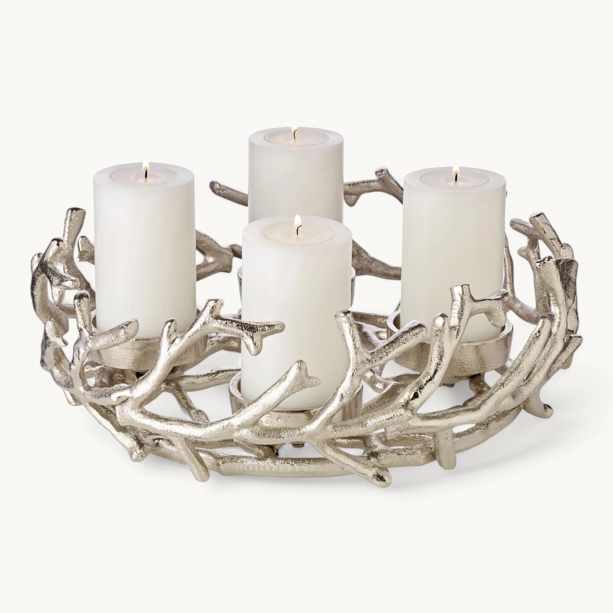 Adventskranz Porus (ø 32 cm), silberfarben, Geweih-Design, Aluminium vernickelt