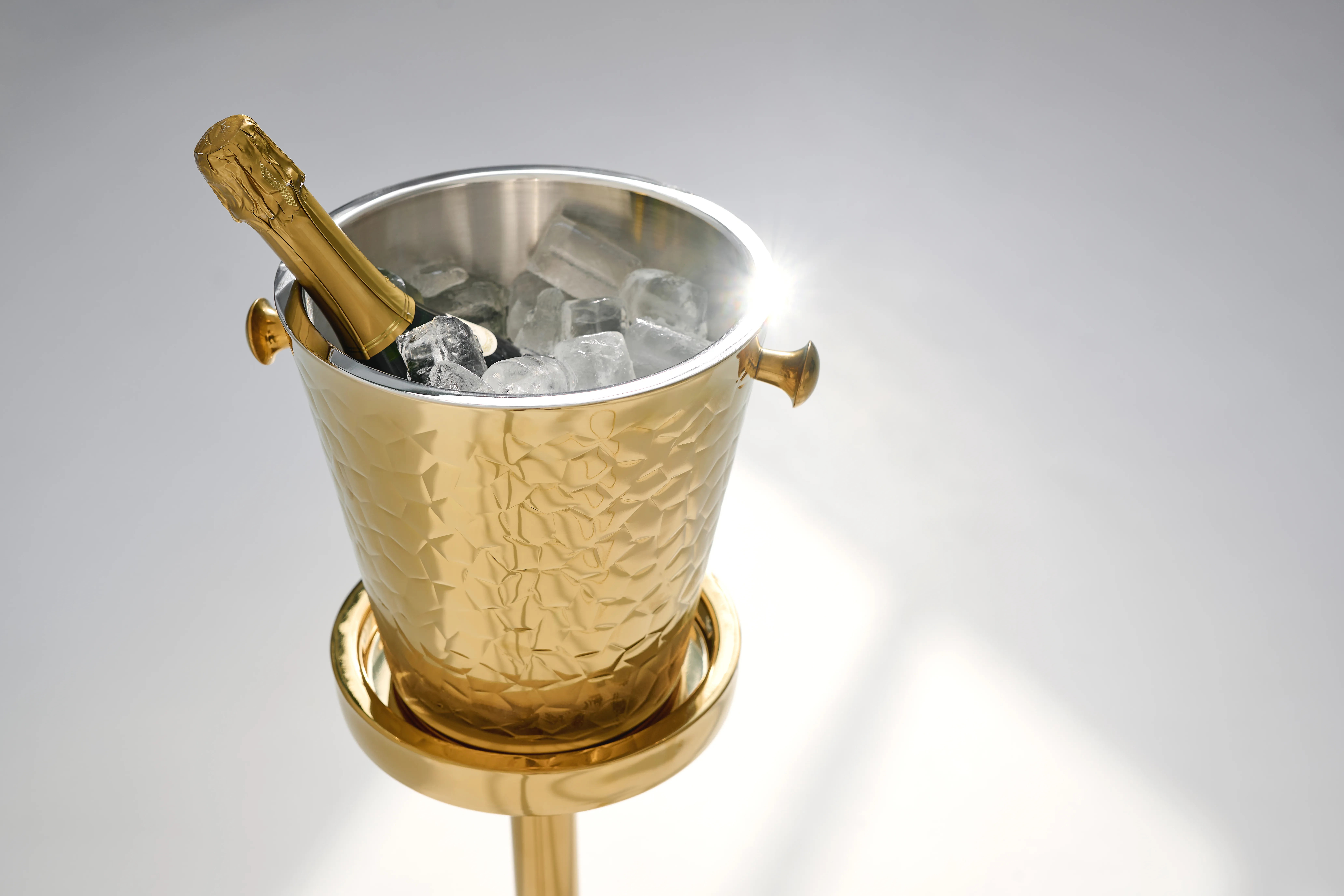 Flaschenkühler Capri (Höhe 83 cm, Ø 23 cm) inkl. Ständer, goldfarben, gemustert, Edelstahl