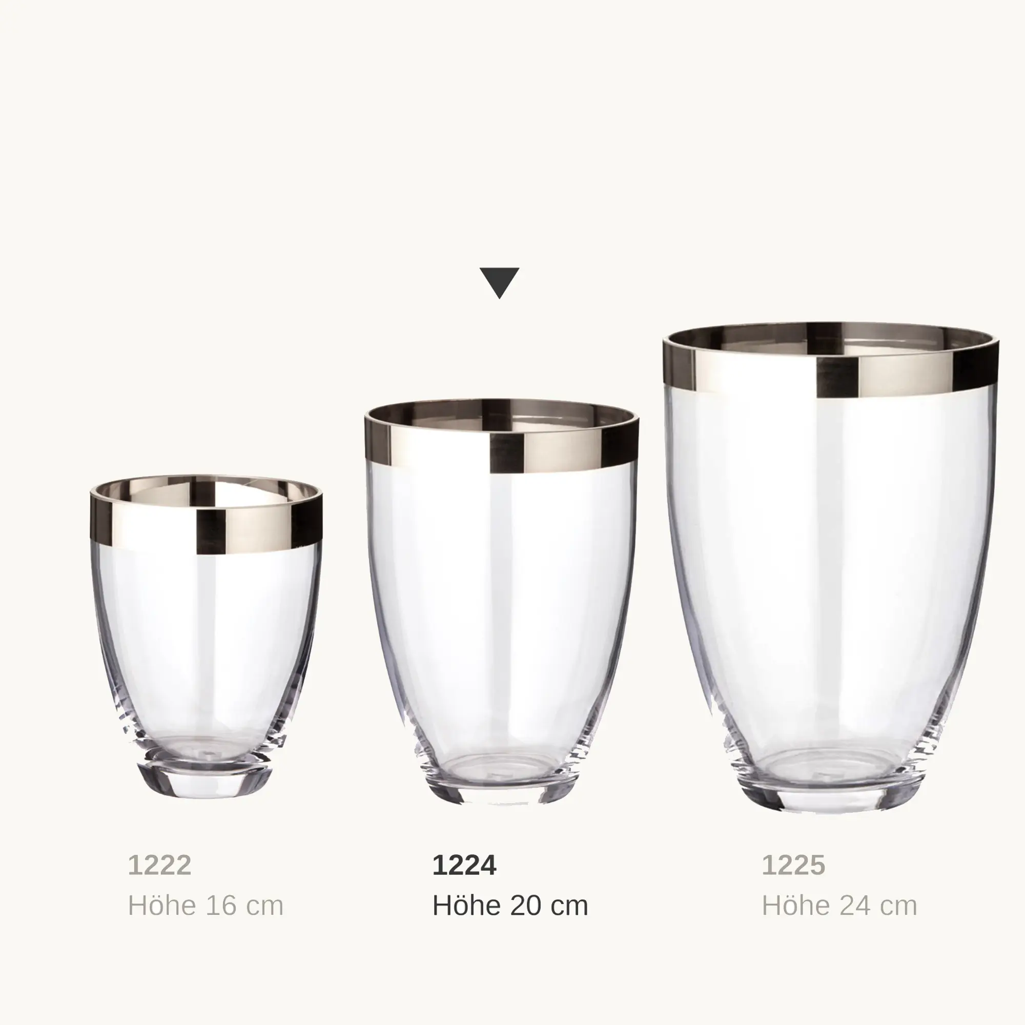 Vase Charlotte (Höhe 20 cm, Ø 15 cm), mundgeblasenes Kristallglas mit Platinrand Vase Charlotte (Höhe 20 cm, Ø 15 cm), mundgeblasenes Kristallglas mit Platinrand