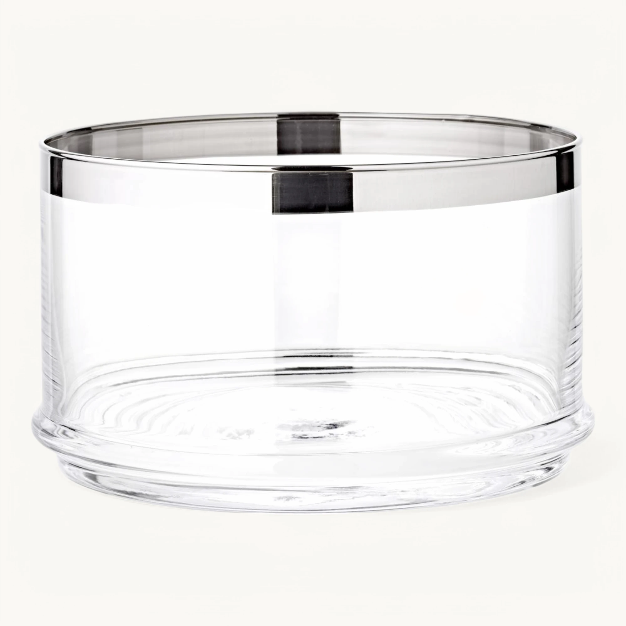 Glasdose Vigo (Höhe 12 cm, ø 19,5 cm), mundgeblasenes Kristallglas mit Platinrand