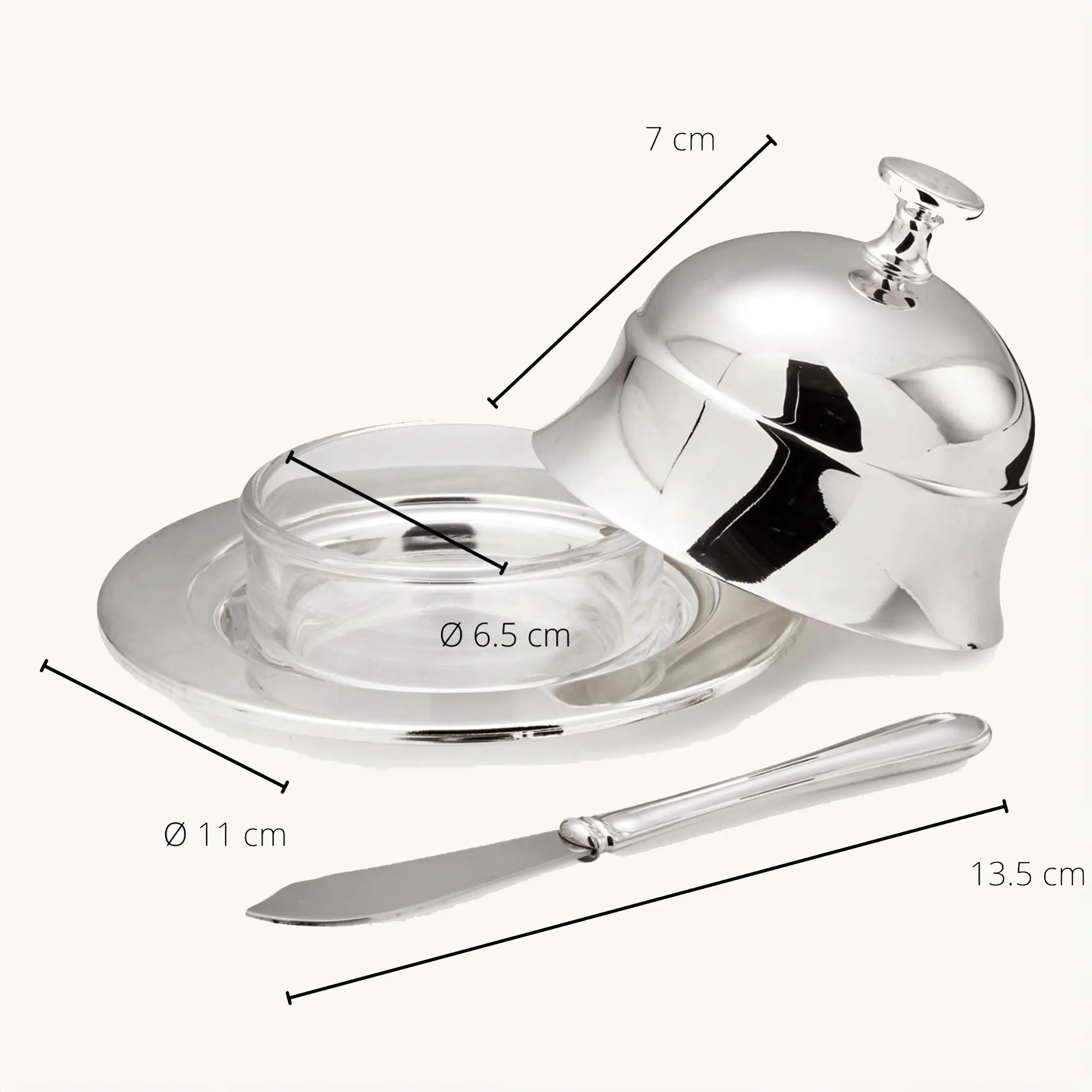 Butterglocke Epe (130 g Butter), edel versilbert, mit Glasschale und Buttermesser