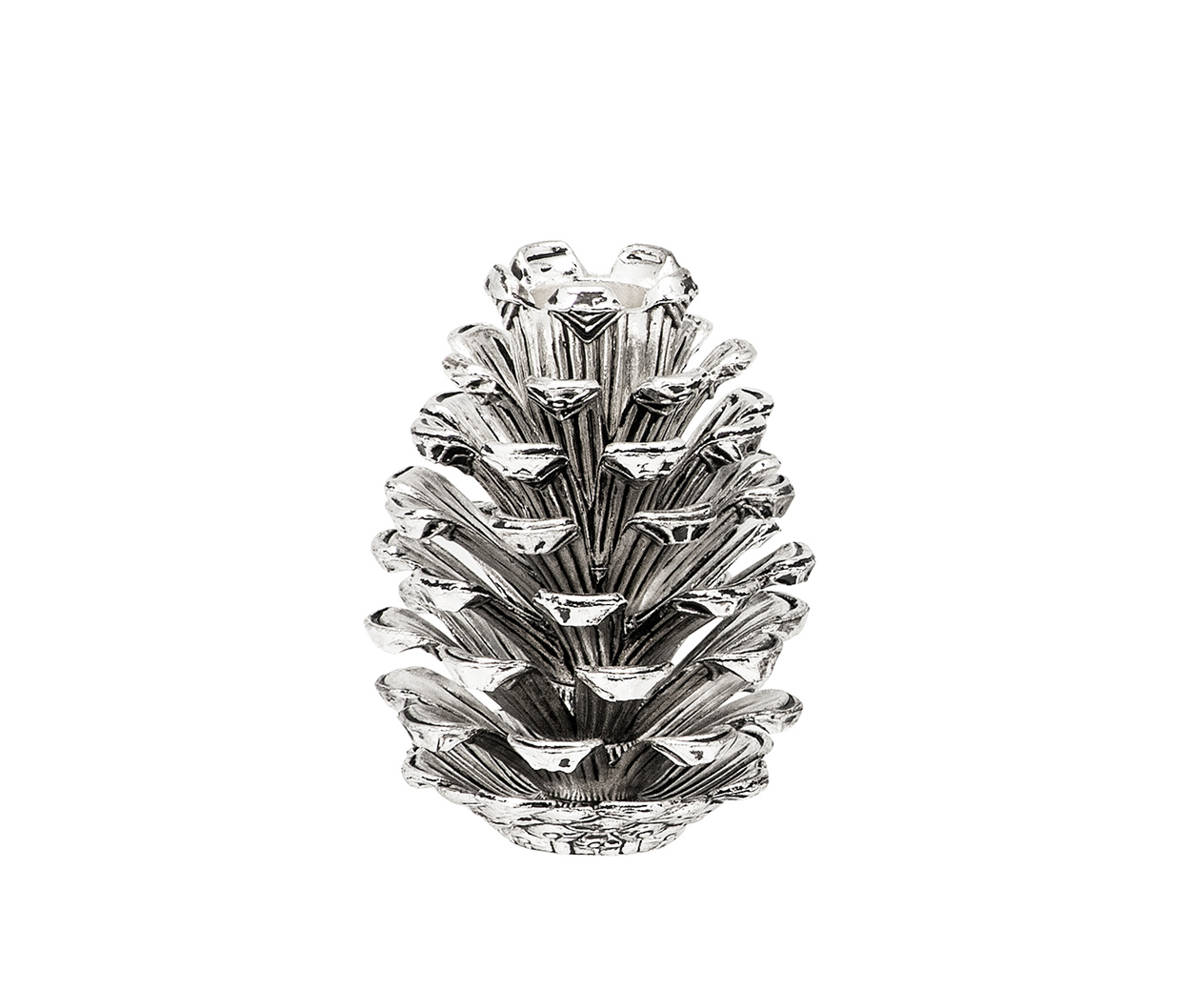 Kerzenleuchter Zapfen (Höhe 9 cm), silberfarben, Aluminium vernickelt, für Stabkerze