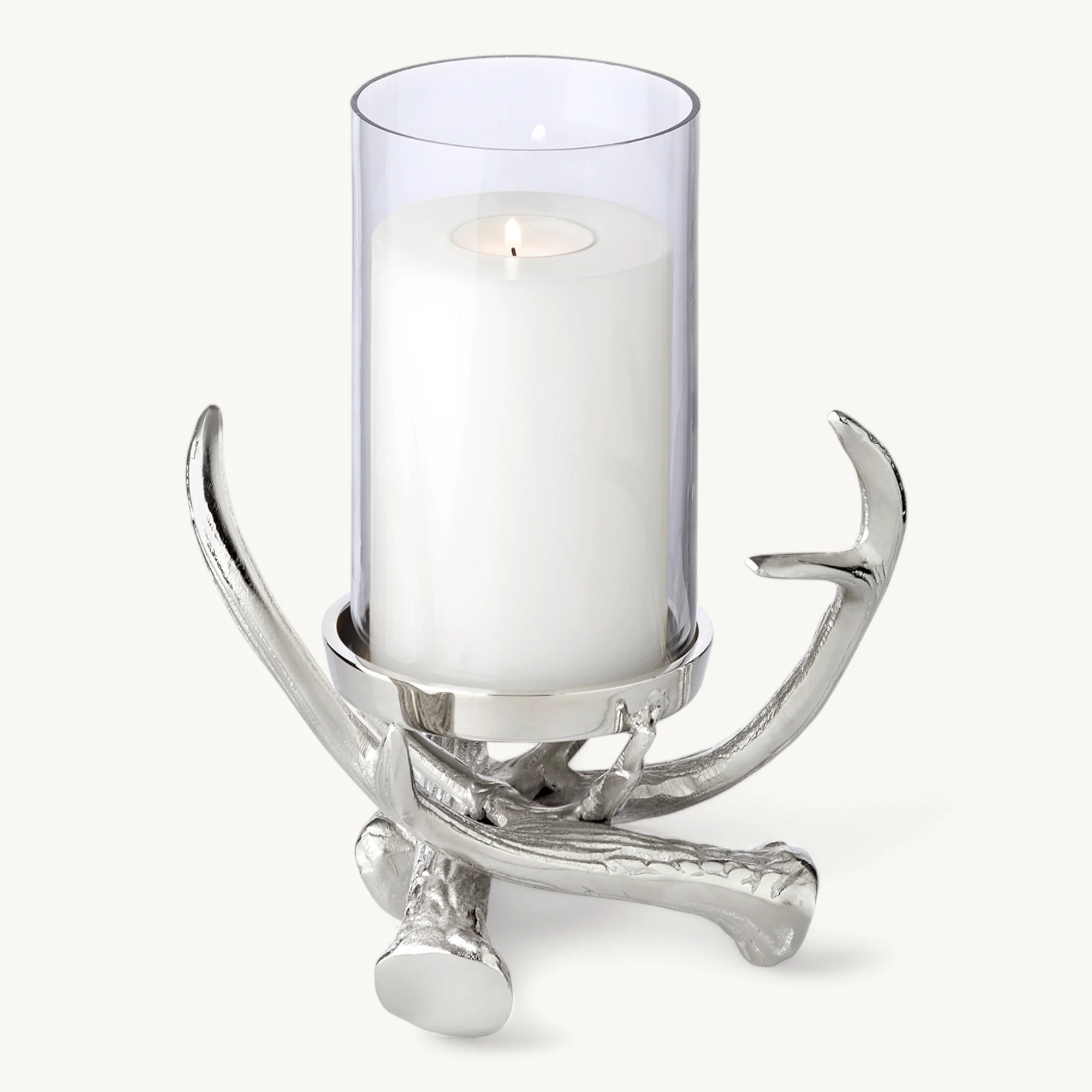 Kerzenhalter Blitu (Höhe 25 cm), mit Glas, Aluminium vernickelt, für Stumpenkerze ø 8 cm