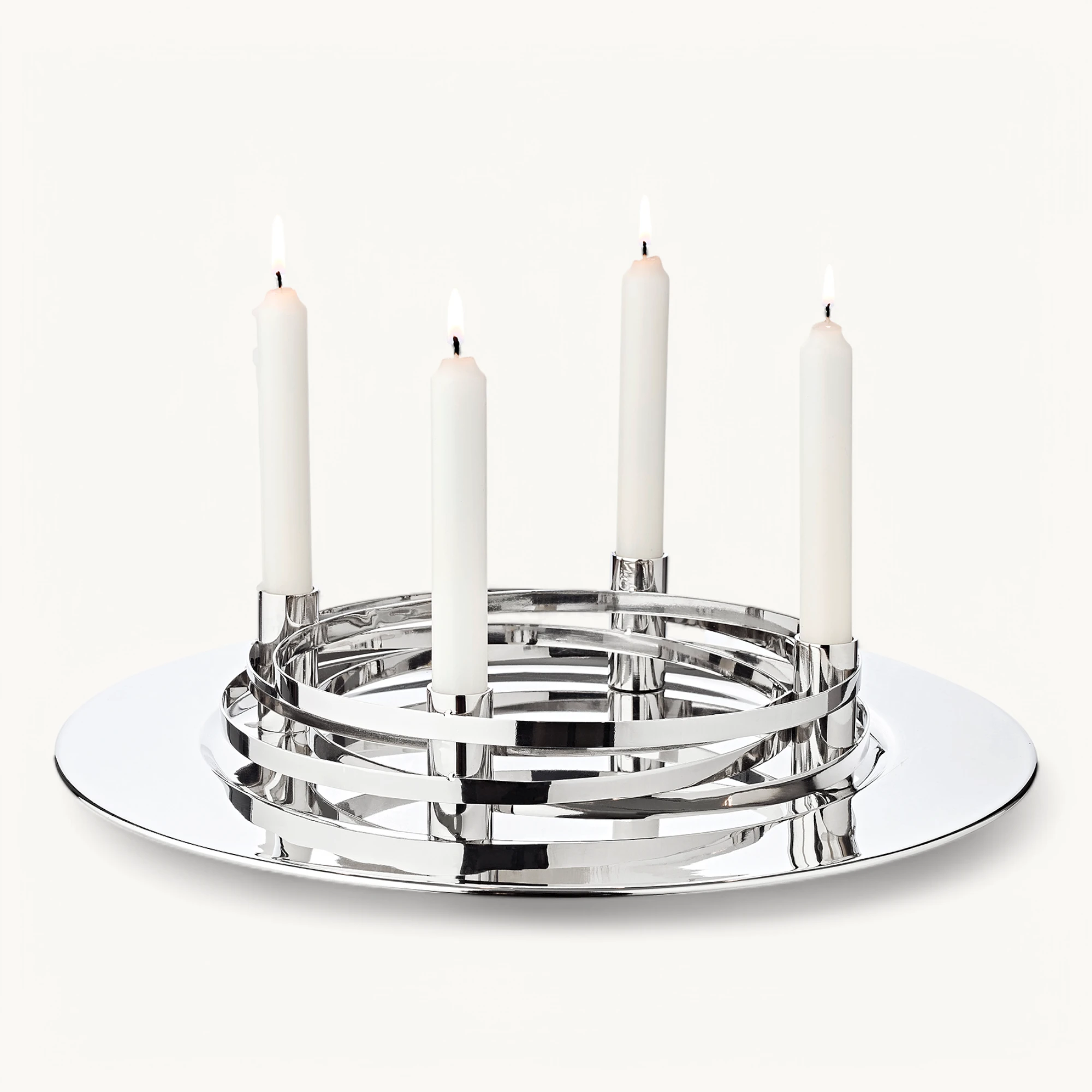 Adventskranz La Avia (Ø 40 cm) für Stabkerzen, Edelstahl hochglanzpoliert, silberfarben