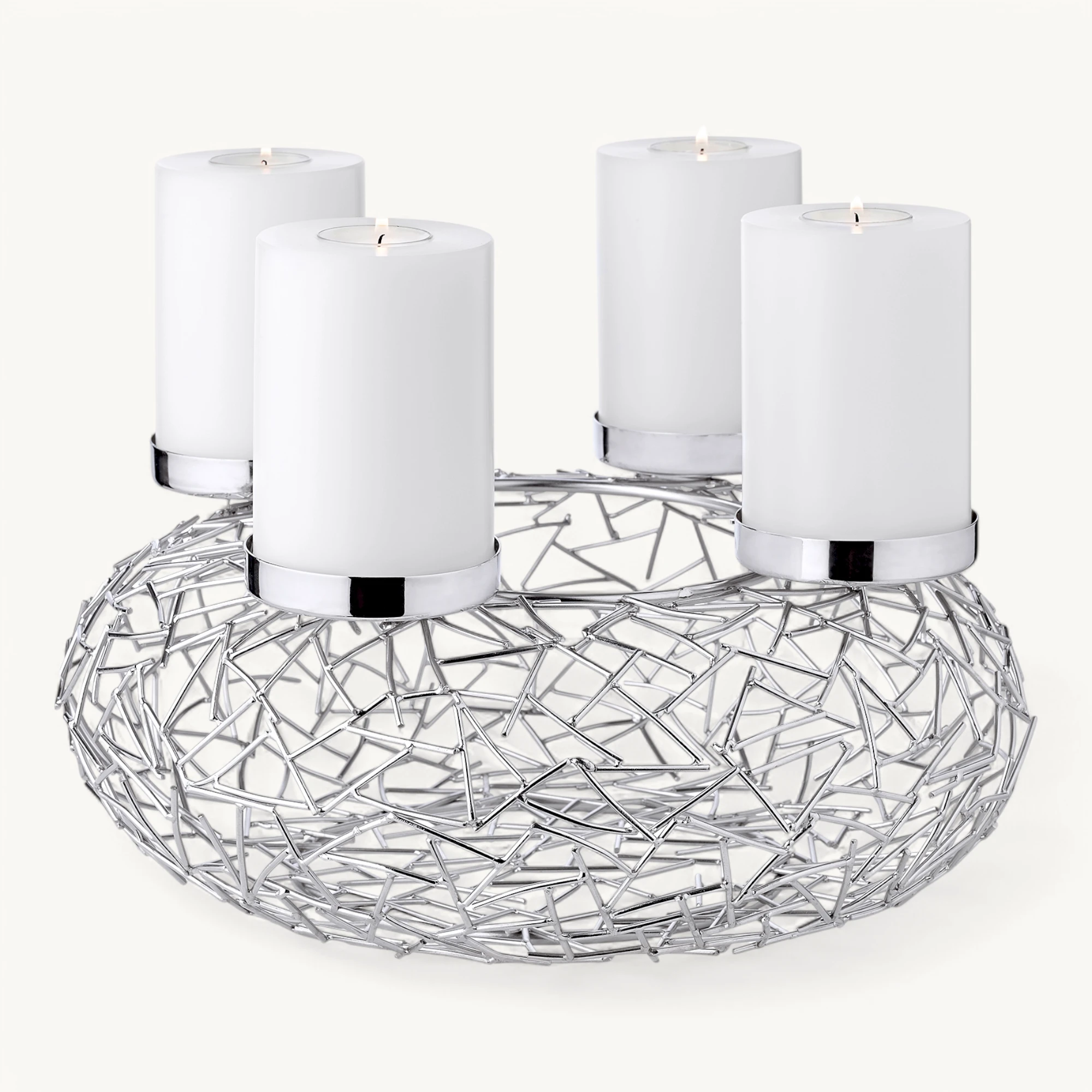 Adventskranz Milano (ø 34 cm), silberfarben, glänzend, Edelstahl vernickelt