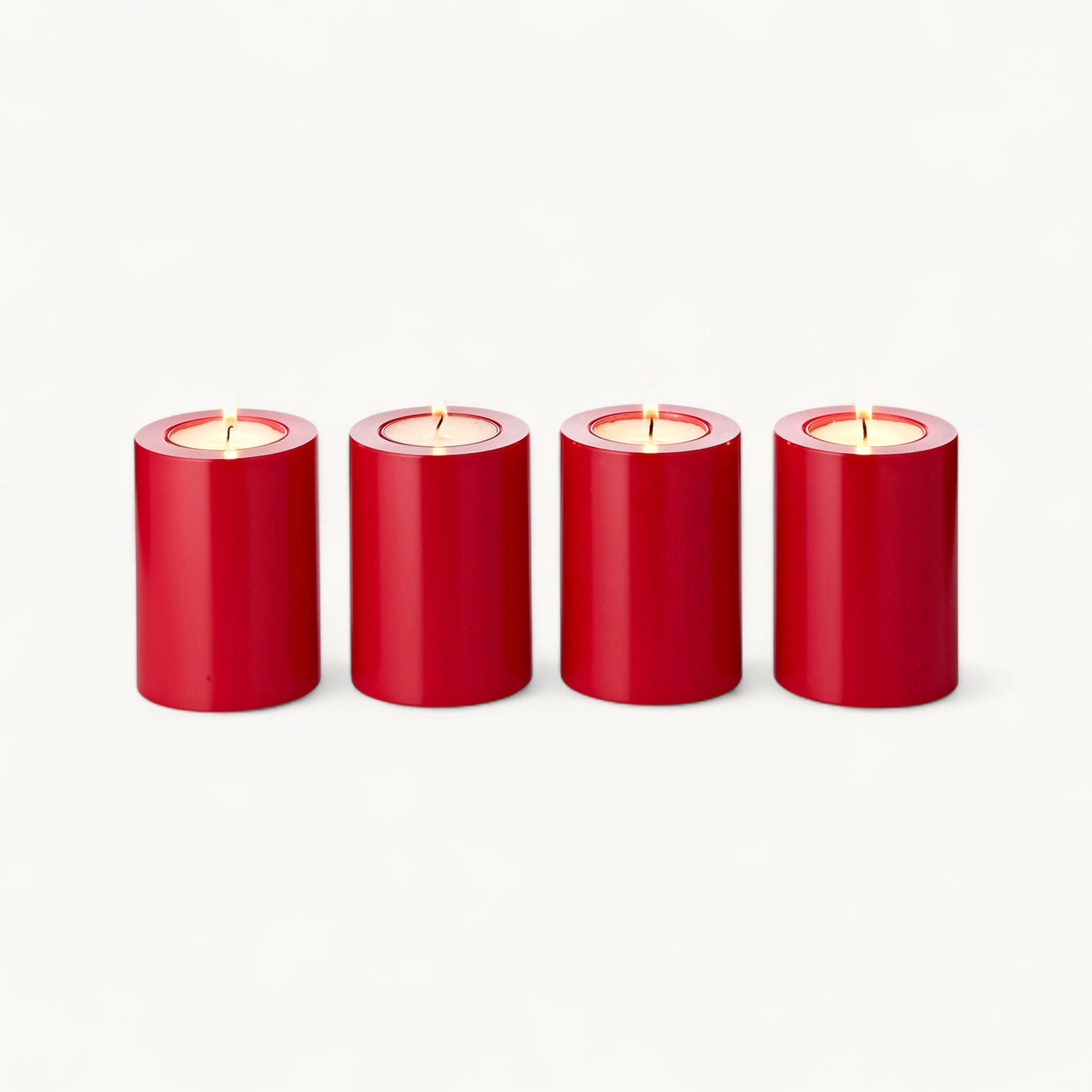 4er Set Teelichthalter Cornelius Rot Ø 6 cm H 8 cm, Teelichthalter hitzebeständig 90° 