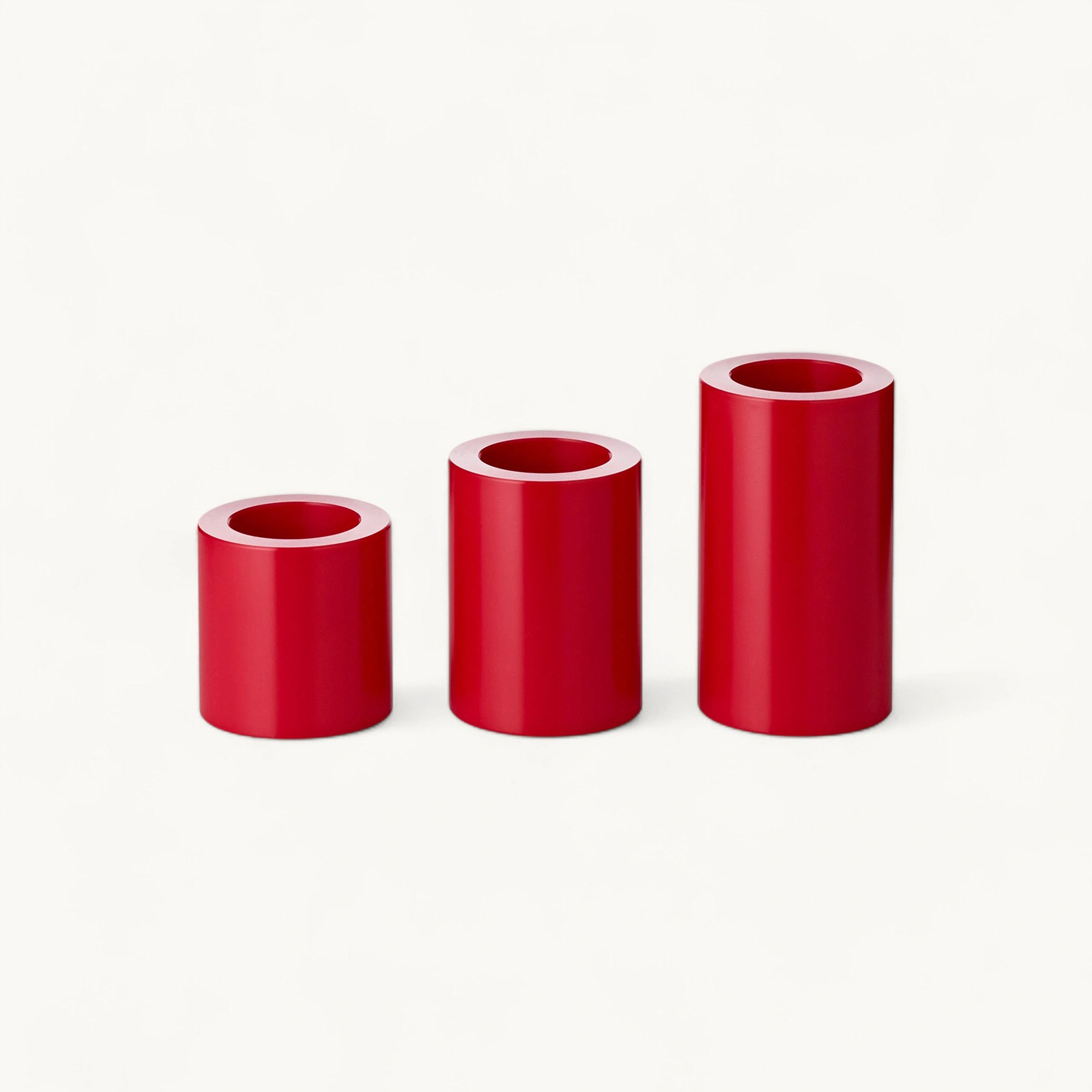 3er-Set Dauerkerze Cornelius (Höhe 6/8/11 cm, ø 6 cm), rot, Teelichthalter hitzebeständig 90°
