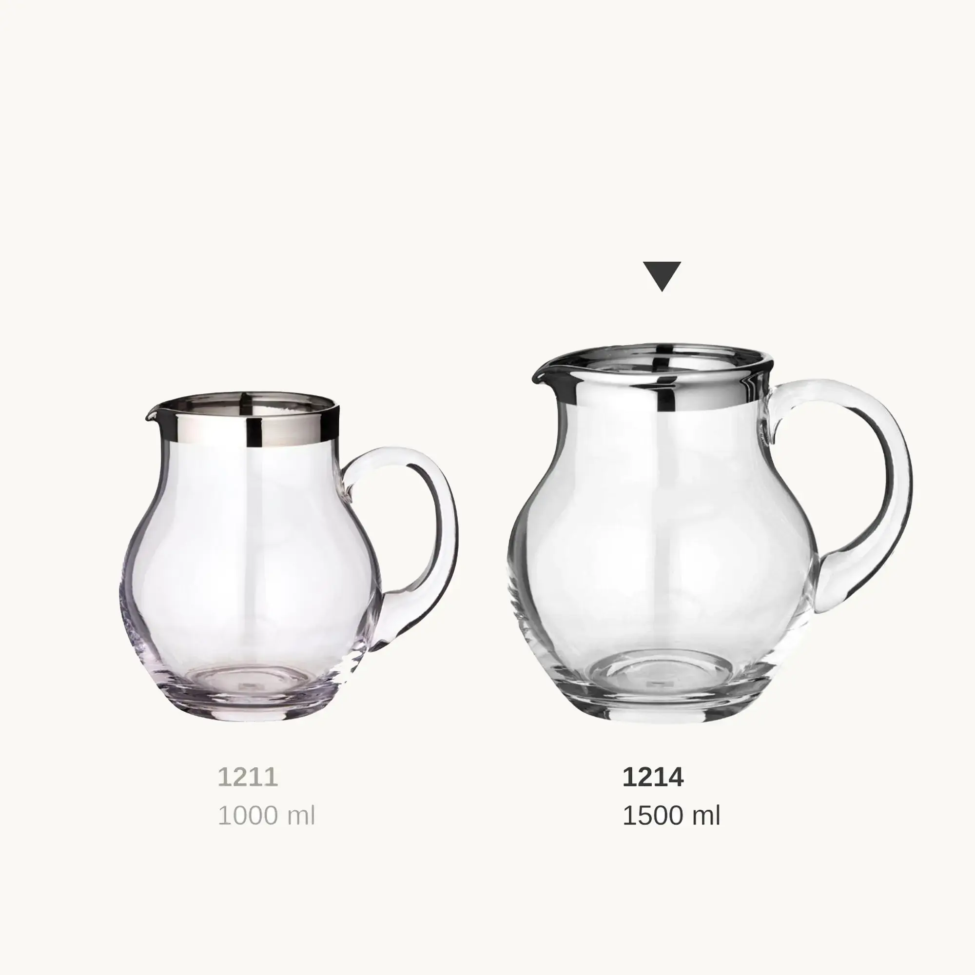 Krug Olivia (1,5 Liter), mundgeblasenes Kristallglas, Platinrand Krug Olivia (1,5 Liter), mundgeblasenes Kristallglas, Platinrand