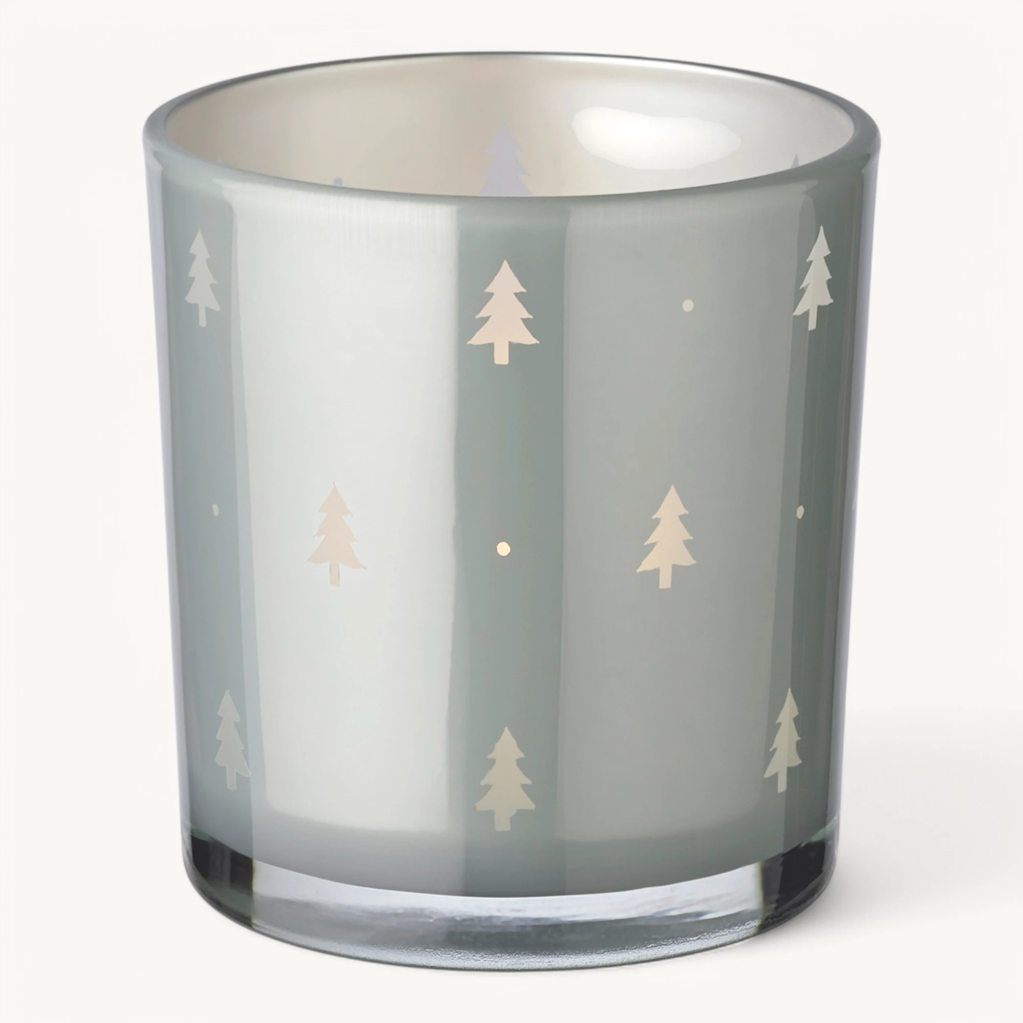 2er-Set Teelichtglas Tani (Höhe 8 cm), grau, Tannen-Motiv